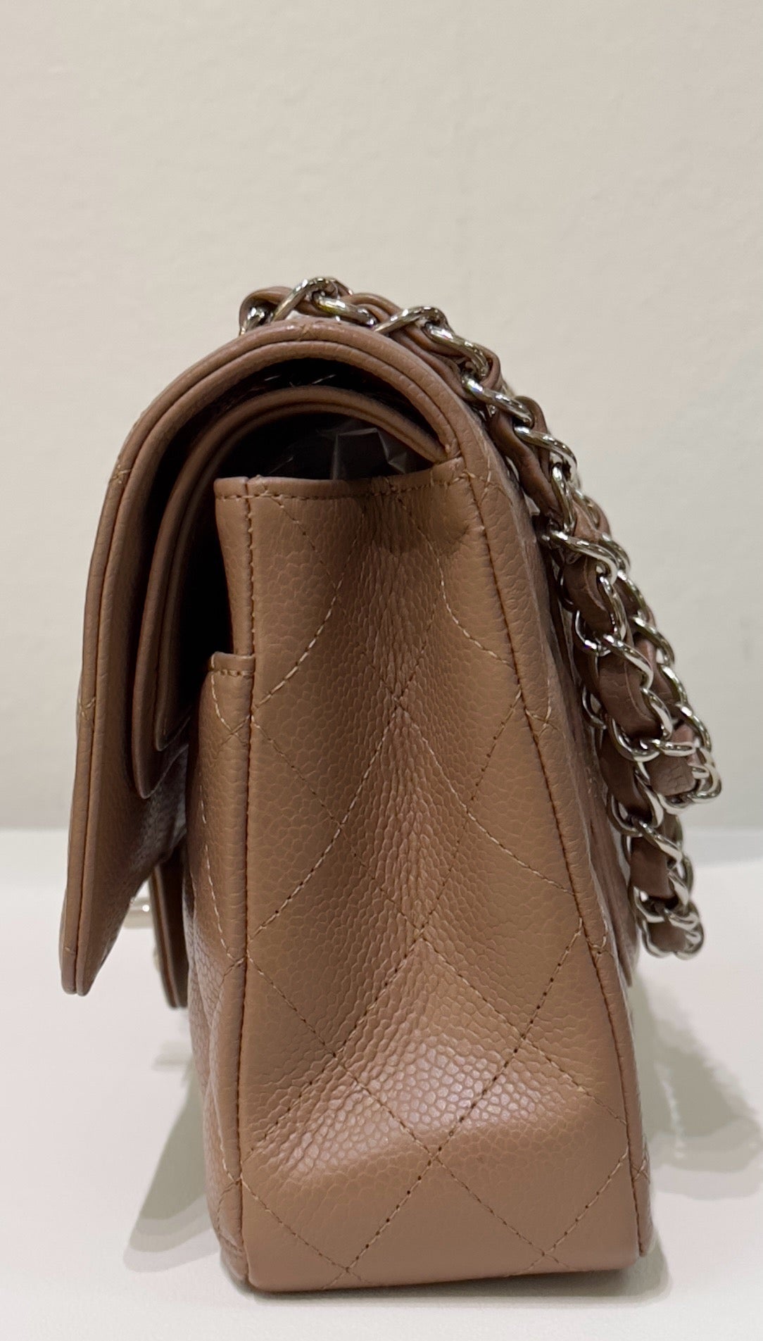 Chanel Medium Classic Caviar Double Flap Taupe SHW