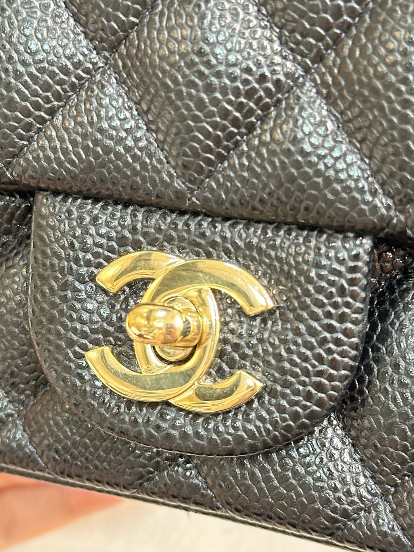 Chanel Mini Square Caviar Flap Bag Black GHW 25 holo card (Chain short than usual)