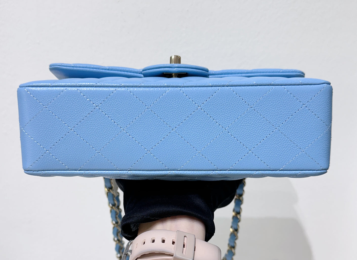 Chanel Small Classic Flap Ligth Blue Caviar Light Gold Hardware