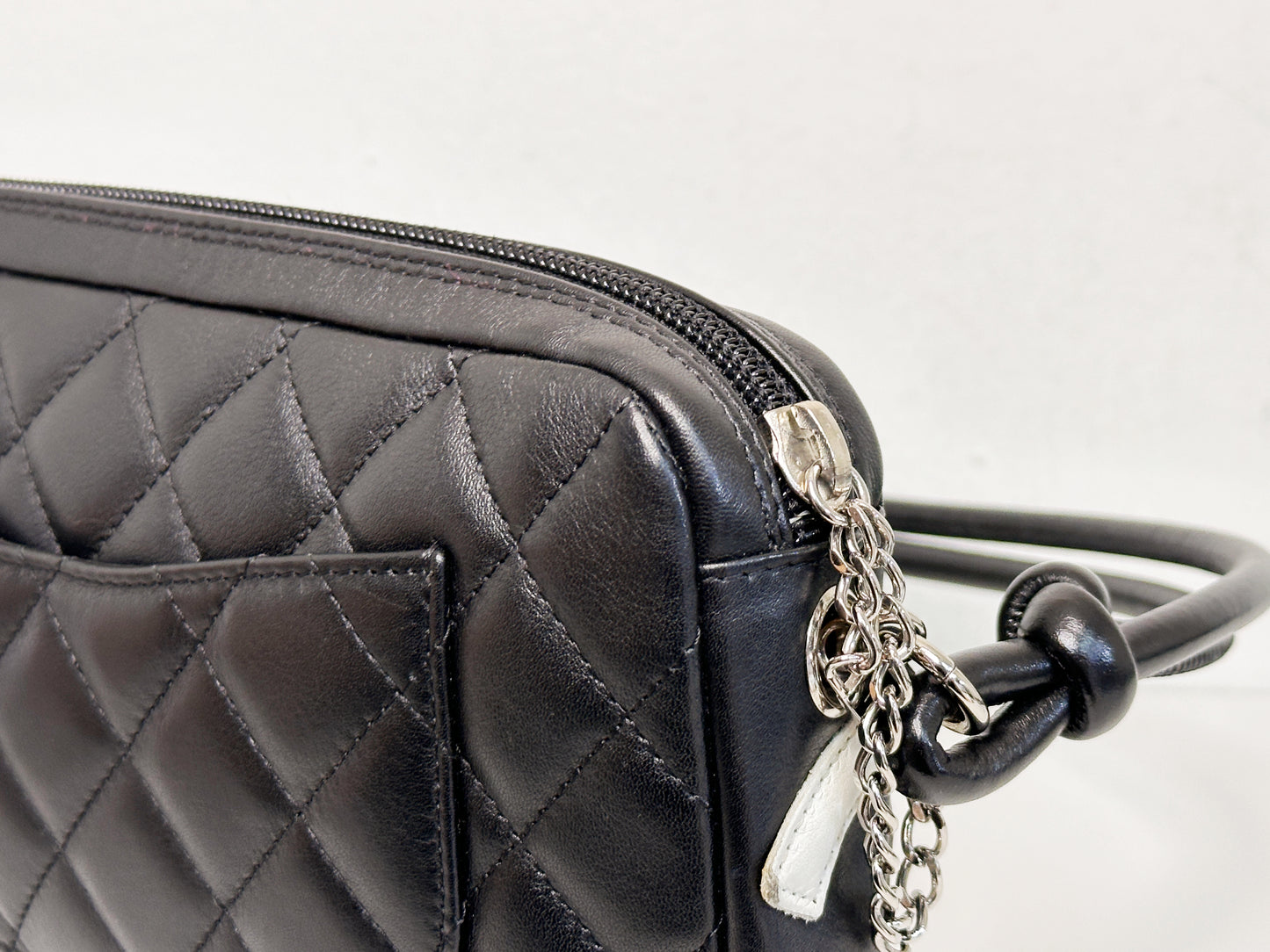 Chanel Calfskin Quilted Cambon Pochette Black White 92 holo card