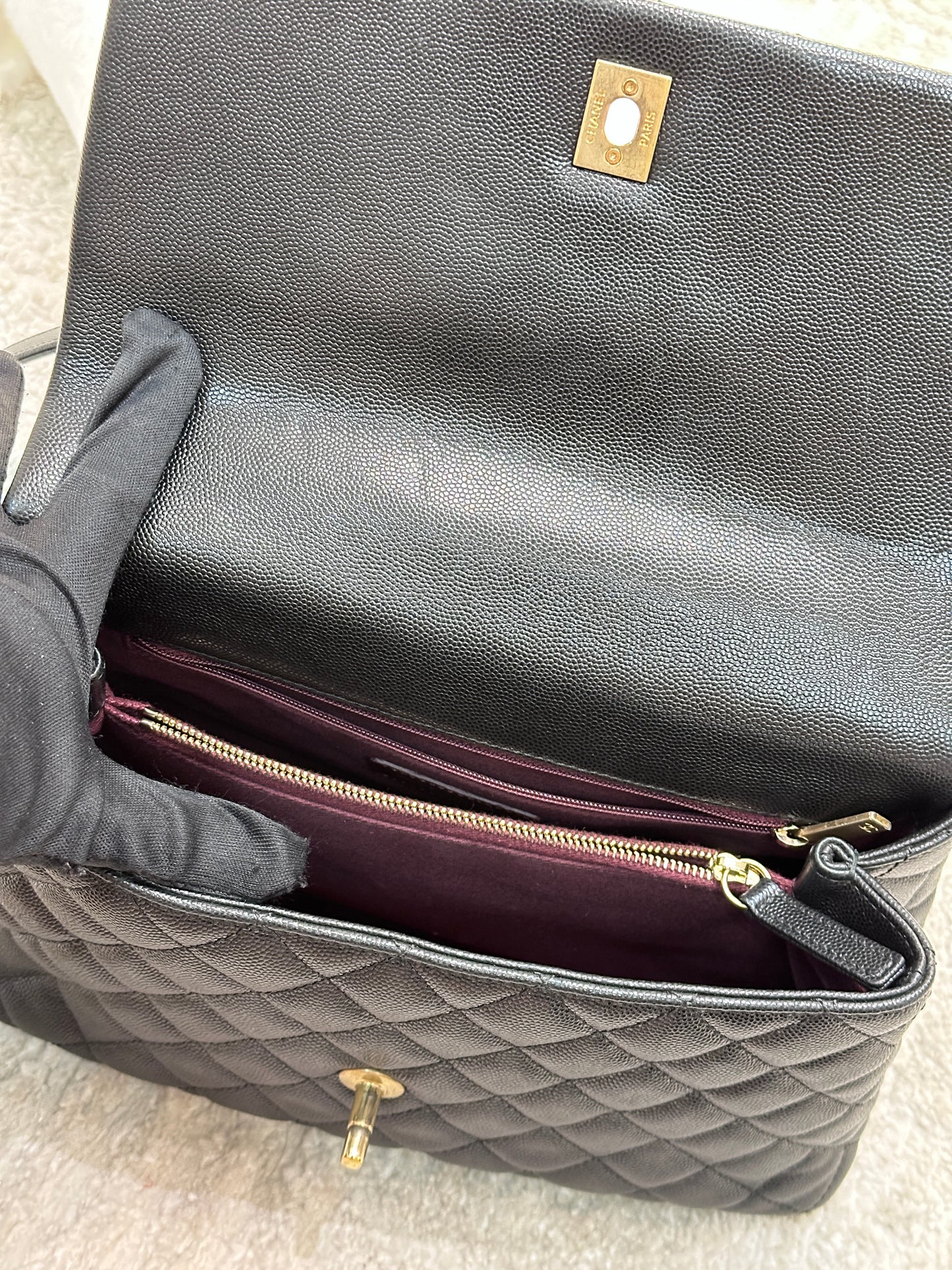 Chanel Coco Handle Cuir Matelasse Caviar Noir