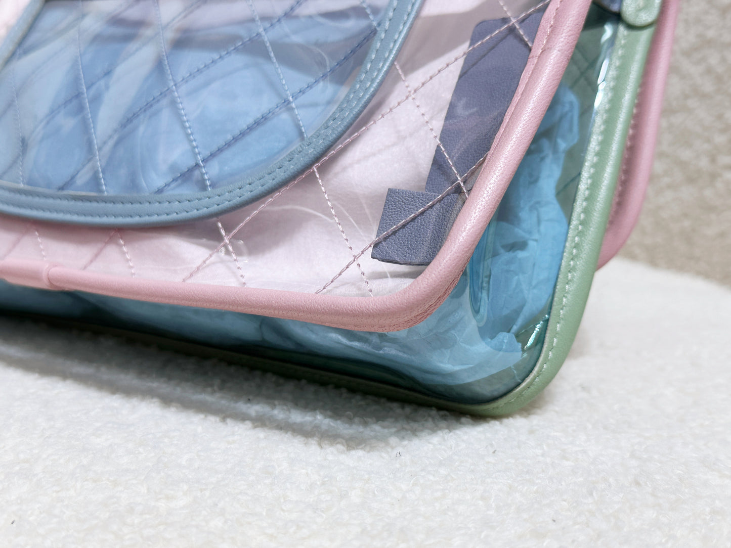 Chanel Coco Splash PVC Medium Flap Bag Pink/Green/Blue 254 holo card