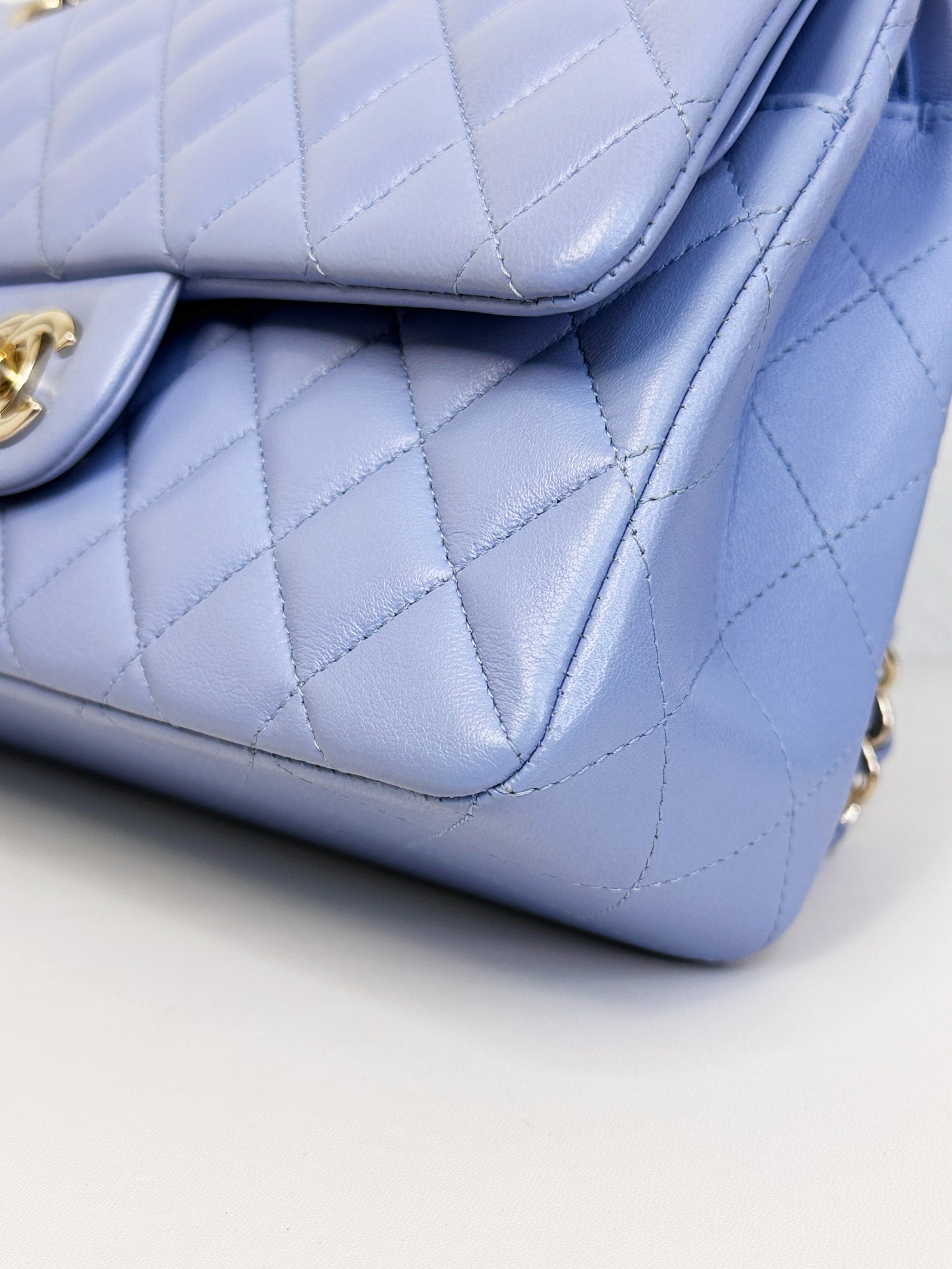 Chanel 21c Small Lambskin Classic Quilted Double Flap Bag Sky Blue GHW 3072 holo card