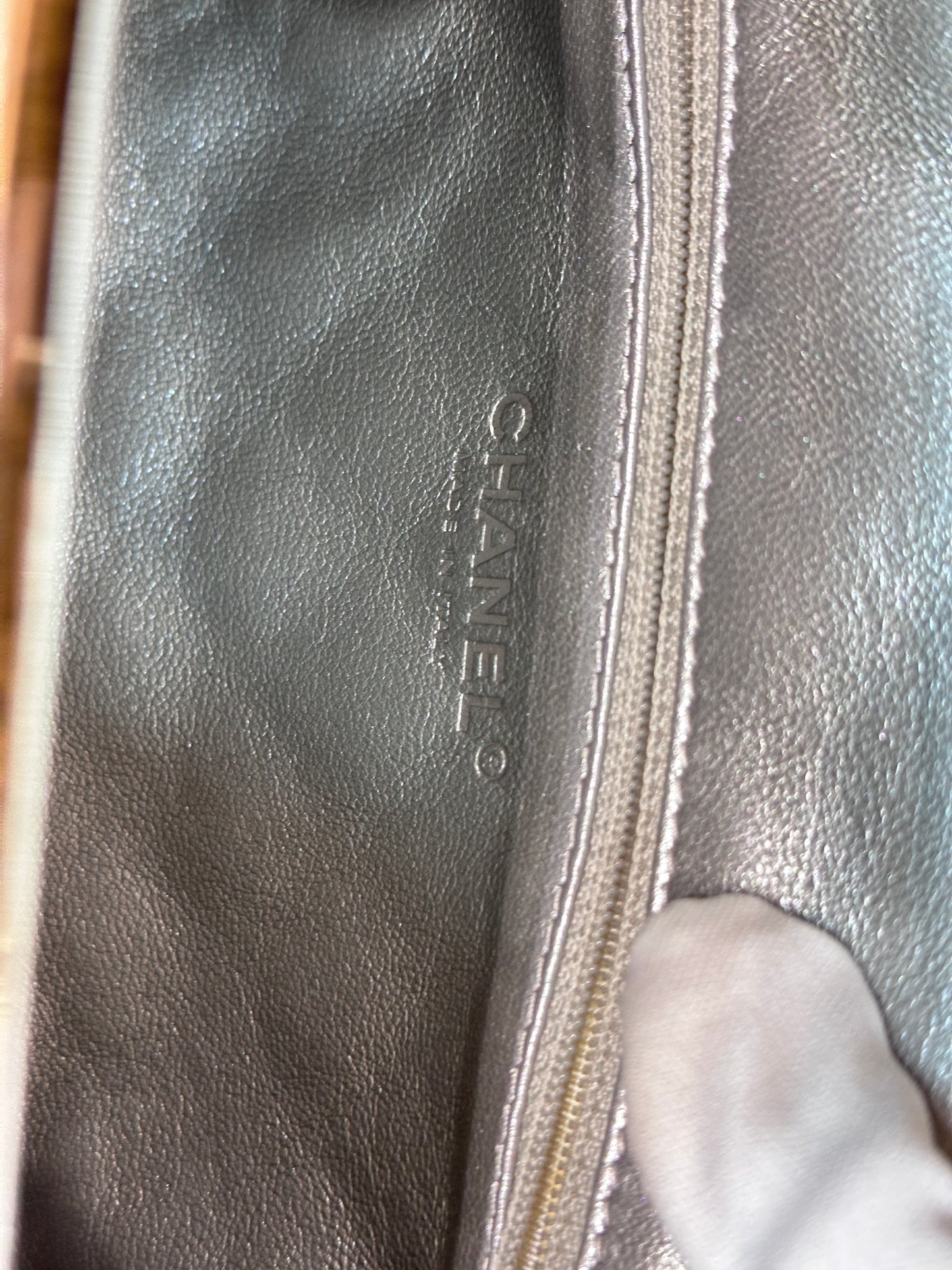CHANEL Metallic Aged Calfskin Quilted Timeless Clutch Silver