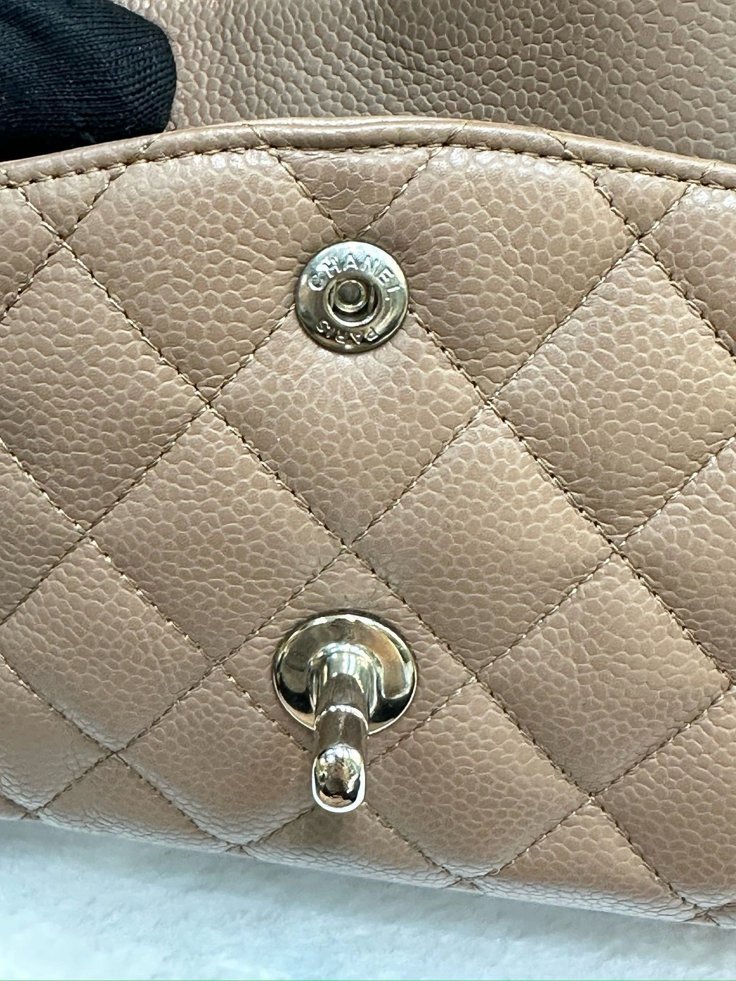 Chanel Medium Classic Caviar Double Flap Taupe SHW