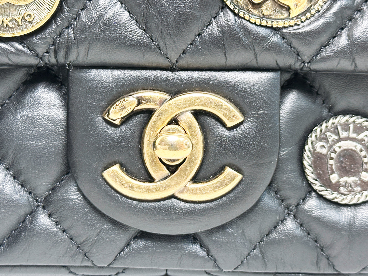 Chanel Mini Limited Edition Aged Calfskin Quilted Medallion Flap Black GHW 2063 holo card