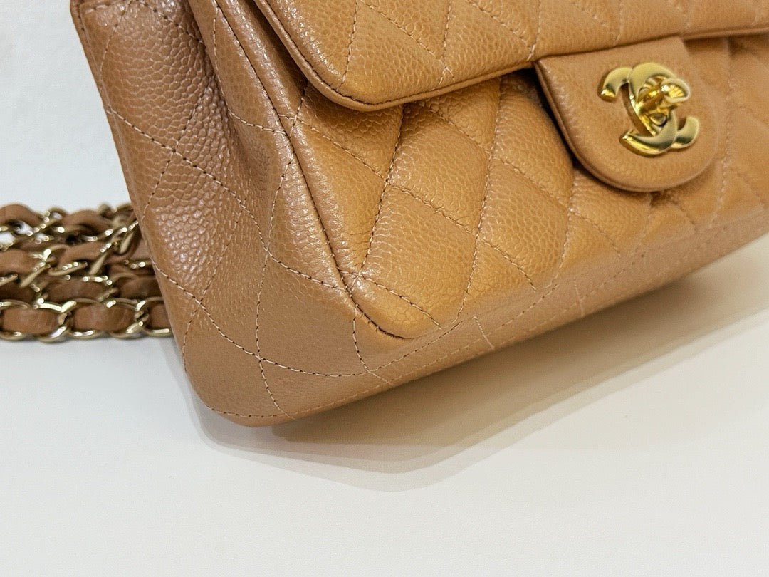 Chanel Classic Mini Rectangular Caviar Dark Beige Bag GHW 2598 holo