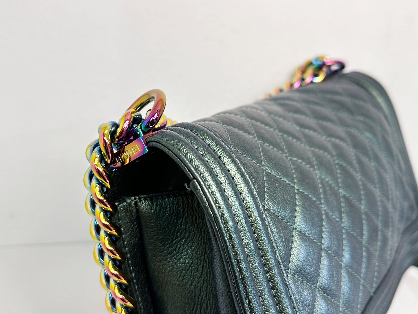 Chanel Iridescent Goatskin Quilted Medium LeBoy Flap Green 2176 holo