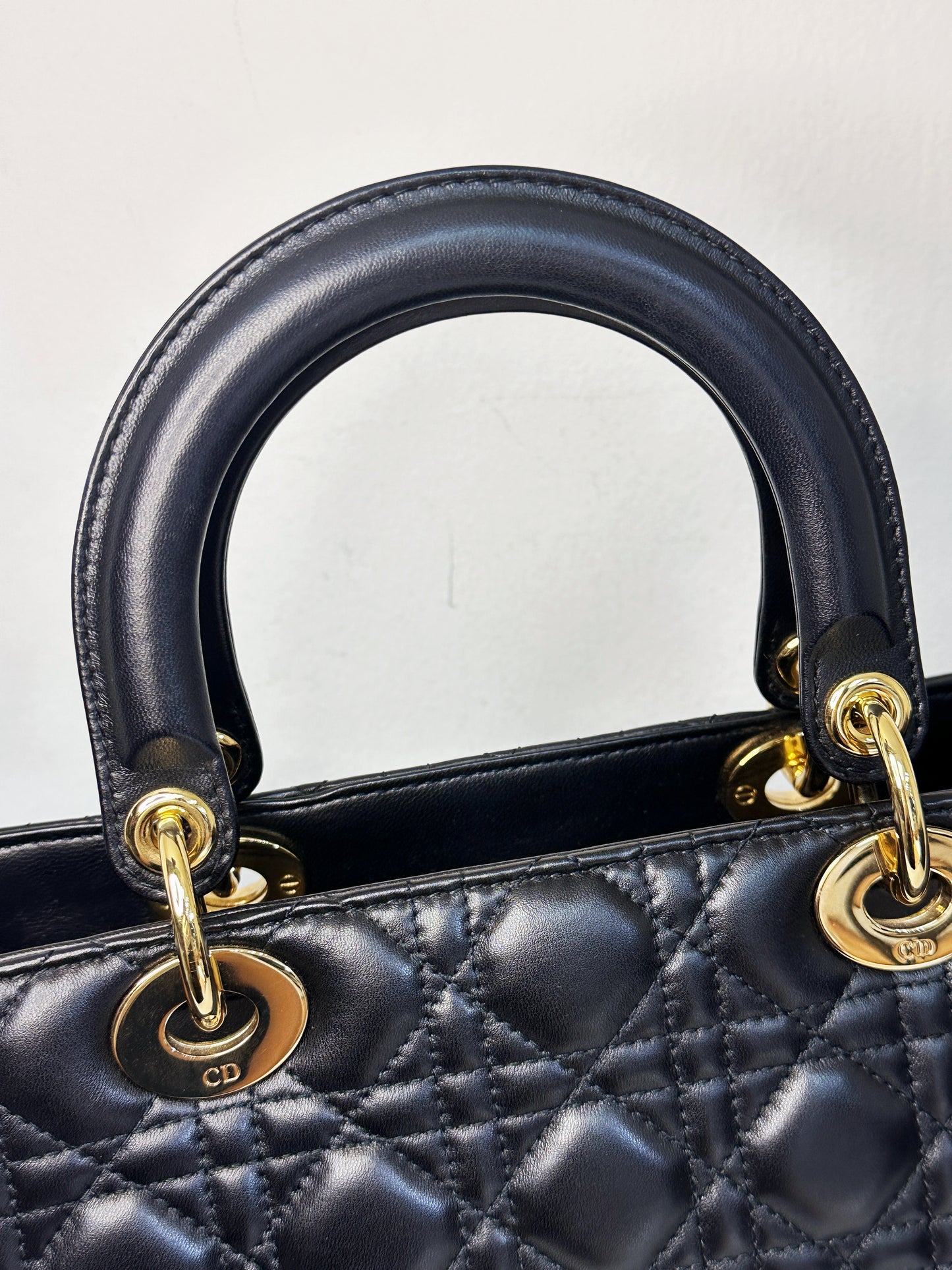 Christian Dior Medium Cannage Lambskin Lady Dior Bag Black GHW