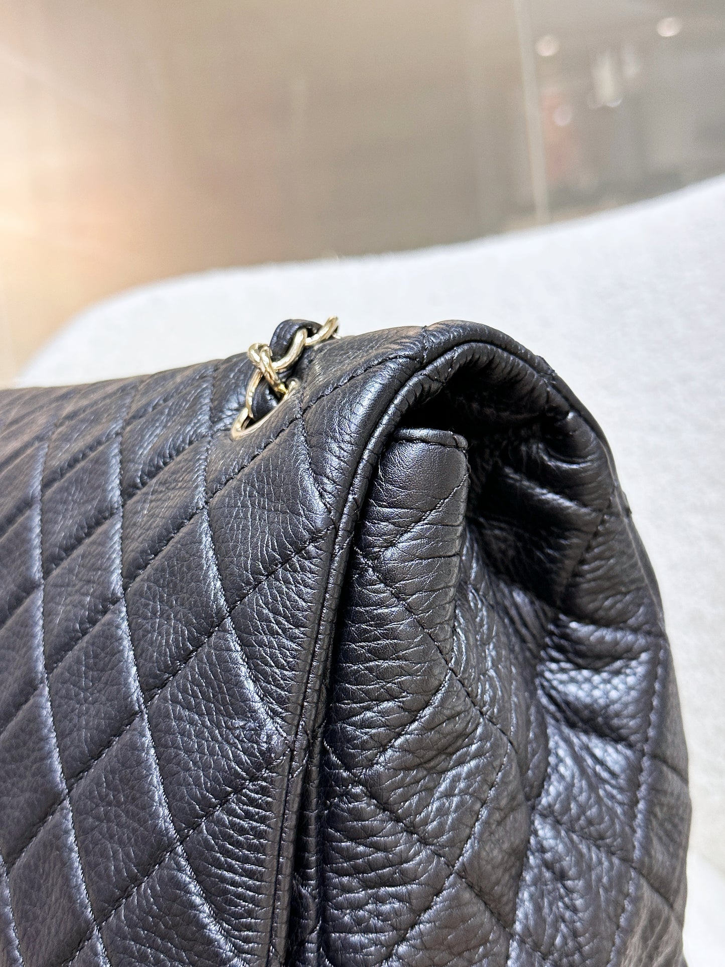 Chanel 2017 Calfskin Quilted XXL Travel Flap shoulder bag Black GHW 2354 holo card