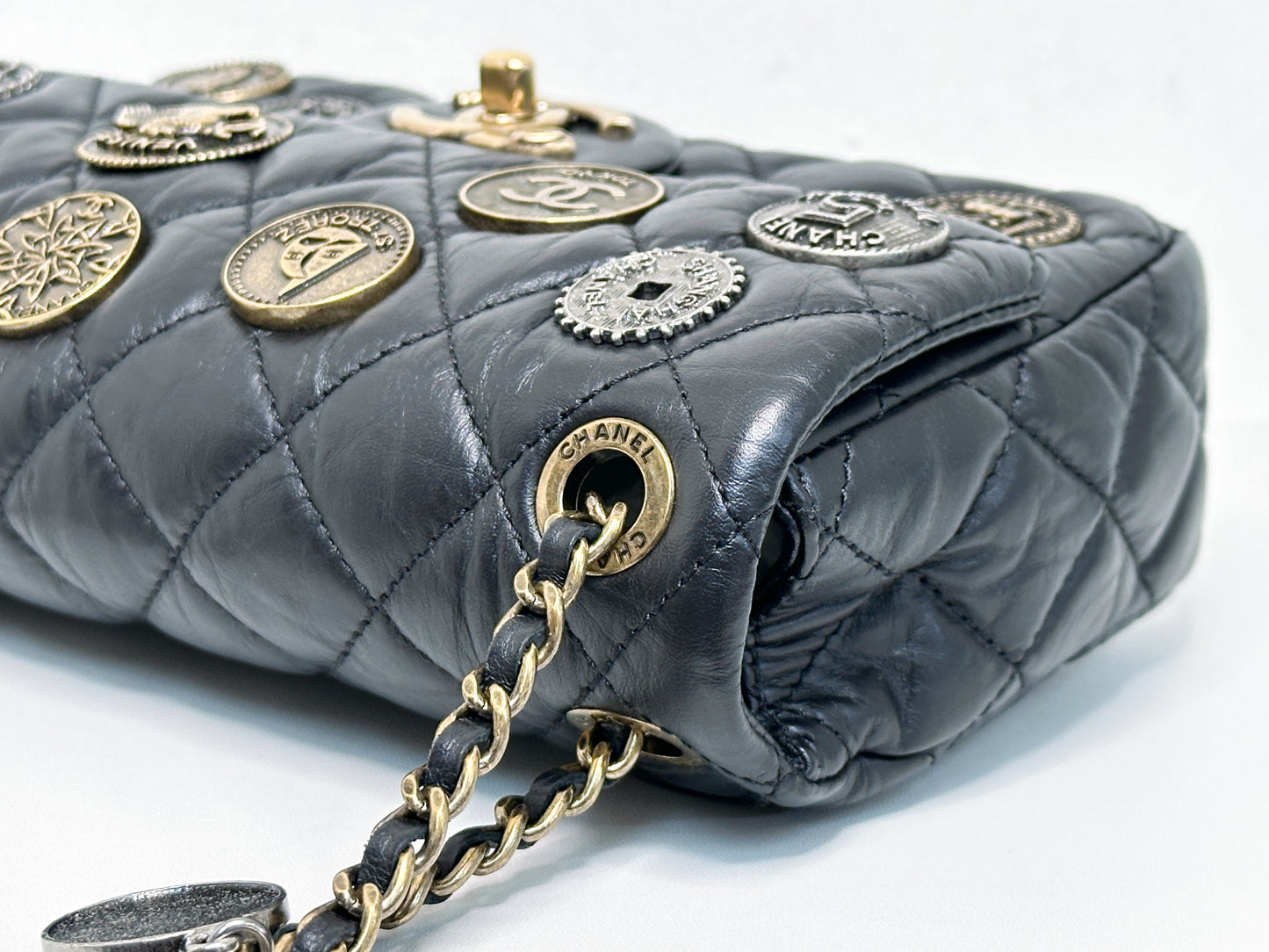 Chanel Mini Limited Edition Aged Calfskin Quilted Medallion Flap Black GHW 2063 holo card