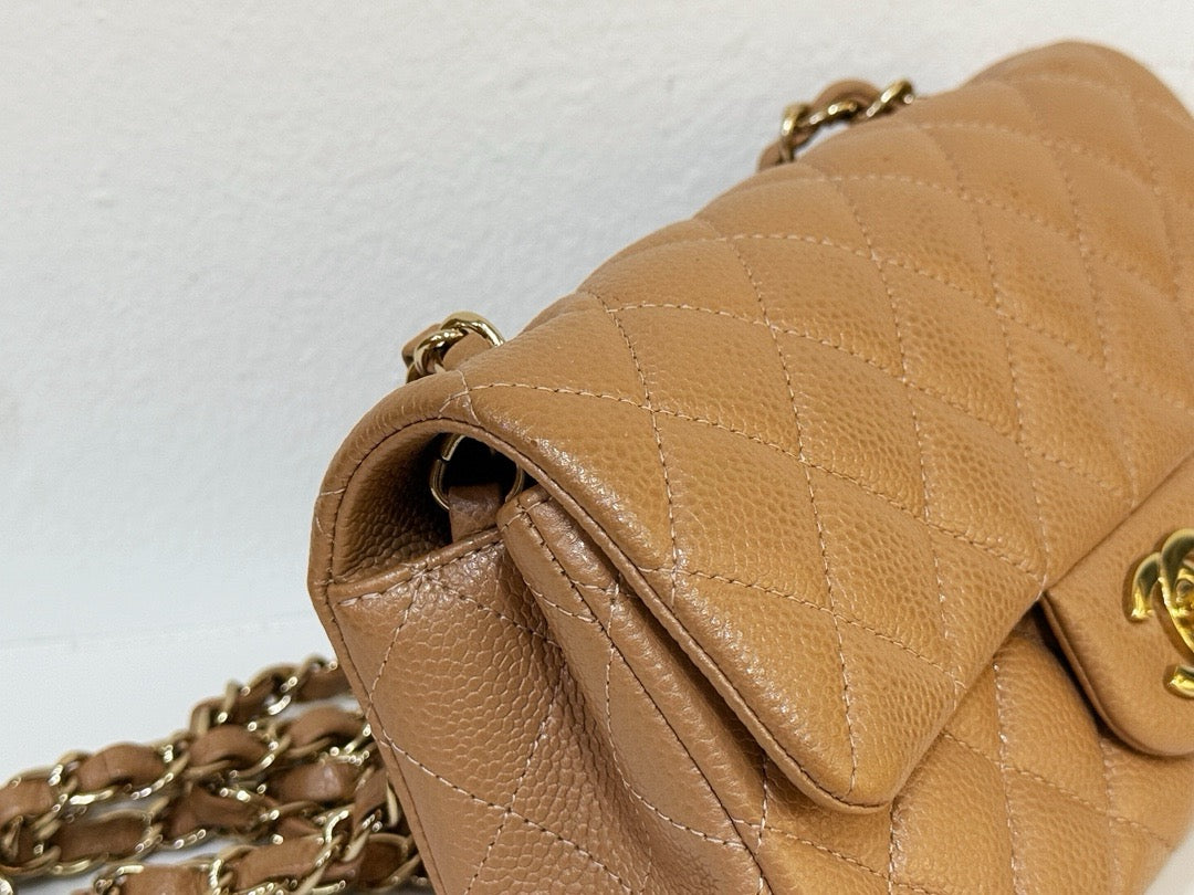 Chanel Classic Mini Rectangular Caviar Dark Beige Bag GHW 2598 holo