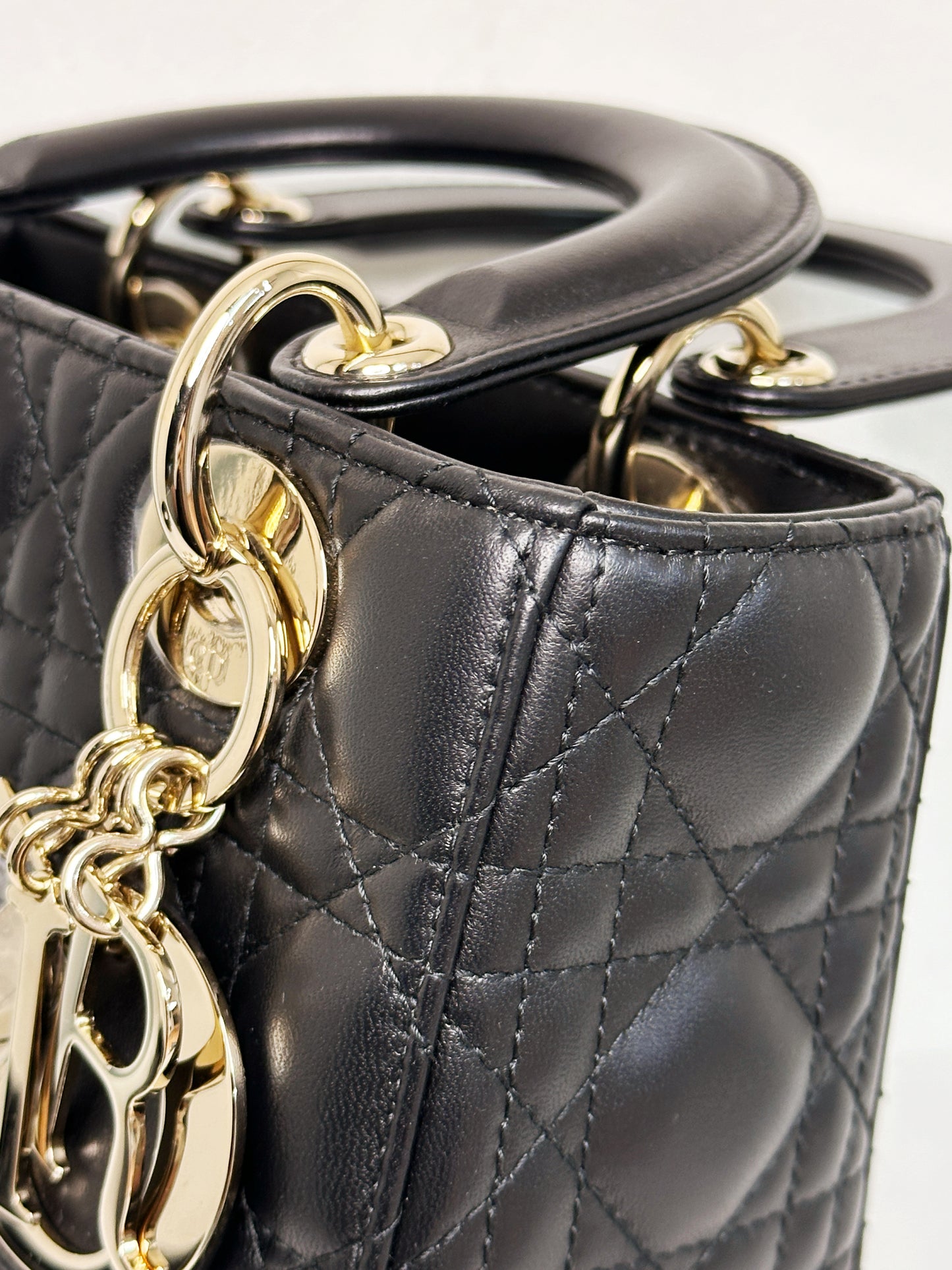 Christian Dior Small Cannage Lambskin My Lady Dior ABC Bag Black GHW