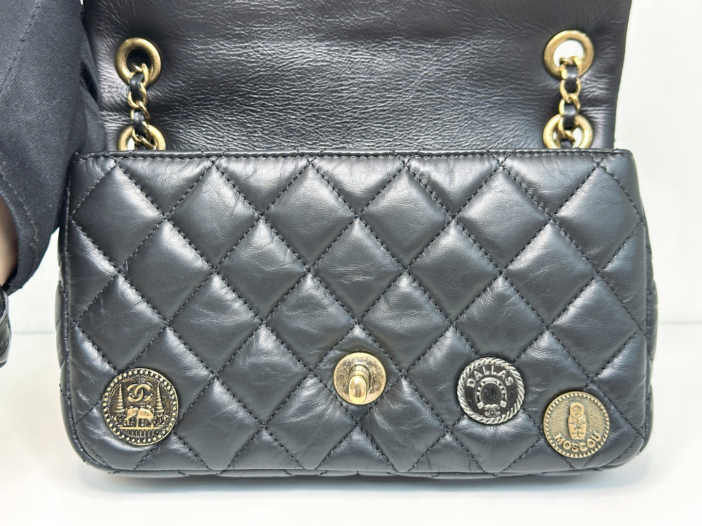 Chanel Mini Limited Edition Aged Calfskin Quilted Medallion Flap Black GHW 2063 holo card
