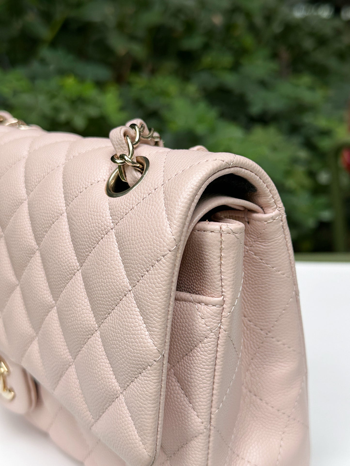 Chanel Medium Caviar Quilted Double Flap Light Pink 21COutside
