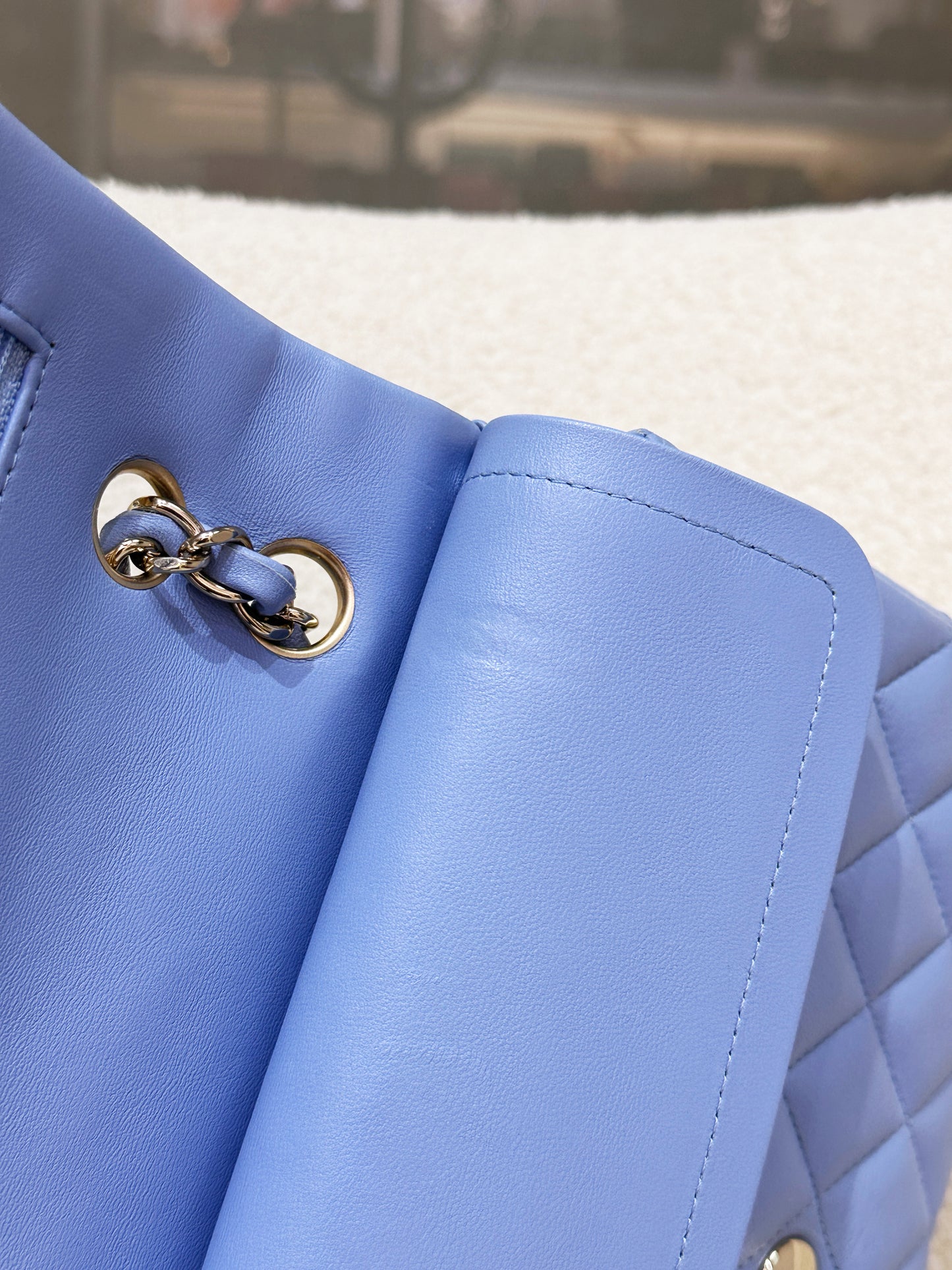 Chanel 21c Small Lambskin Classic Quilted Double Flap Bag Sky Blue GHW 3072 holo card