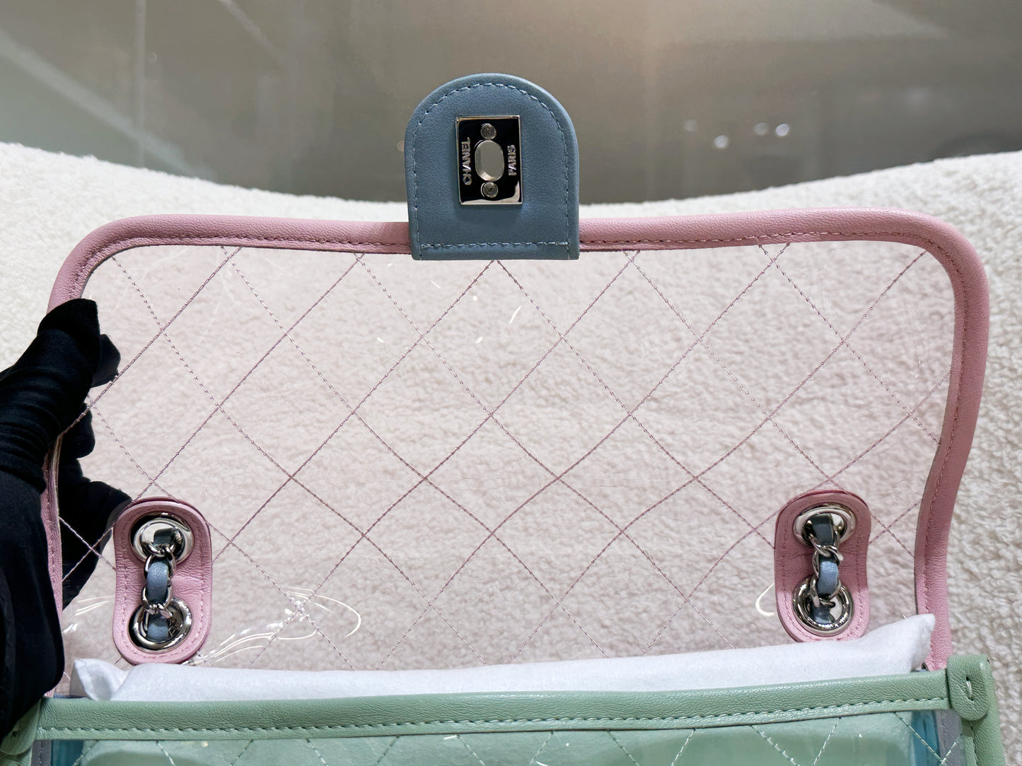 Chanel Coco Splash PVC Medium Flap Bag Pink/Green/Blue 254 holo card