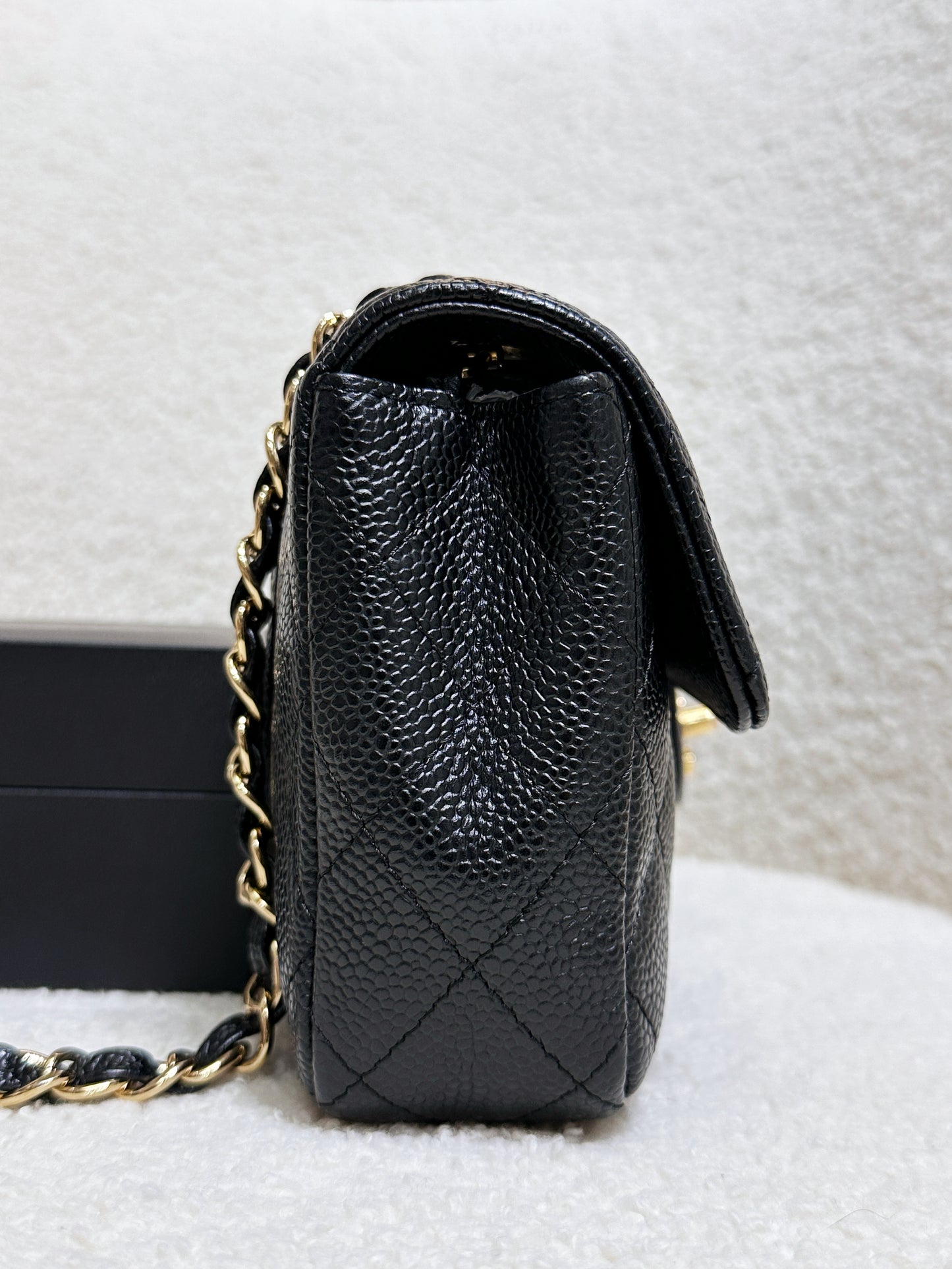 Chanel 24K Gold Caviar East West Flap Bag Black GHW 1273 holo card