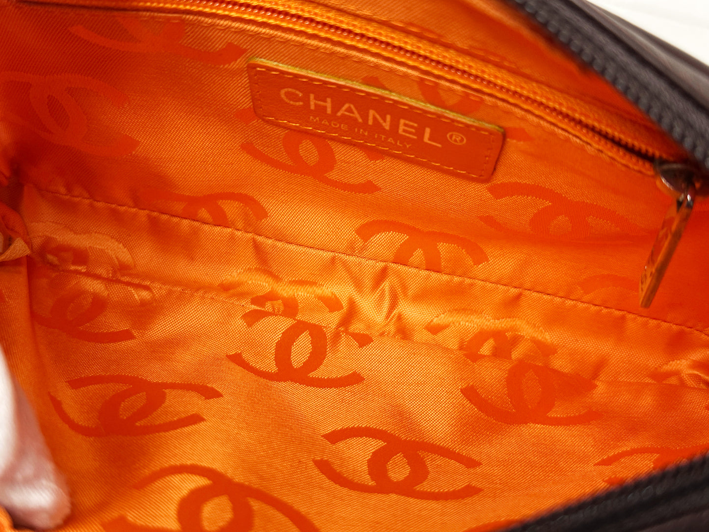 Chanel Calfskin Quilted Cambon Pochette Dark Brown 928 holo card