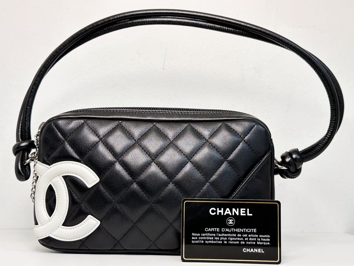 Chanel Calfskin Quilted Cambon Pochette Black White 92 holo card