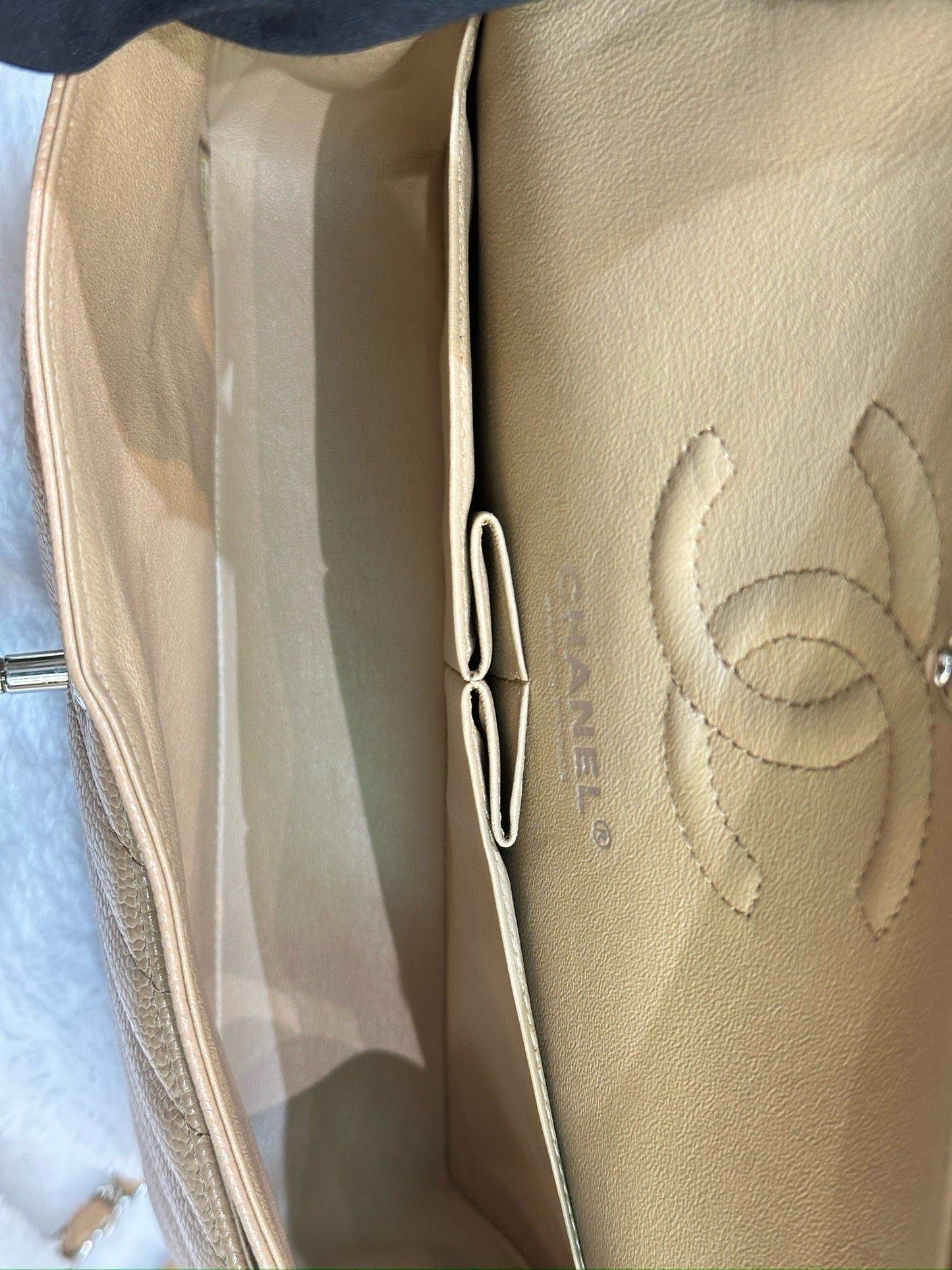 Chanel Small Classic Chevron Calfskin Double Flap Dark Beige SHW 19S 27 Holo card
