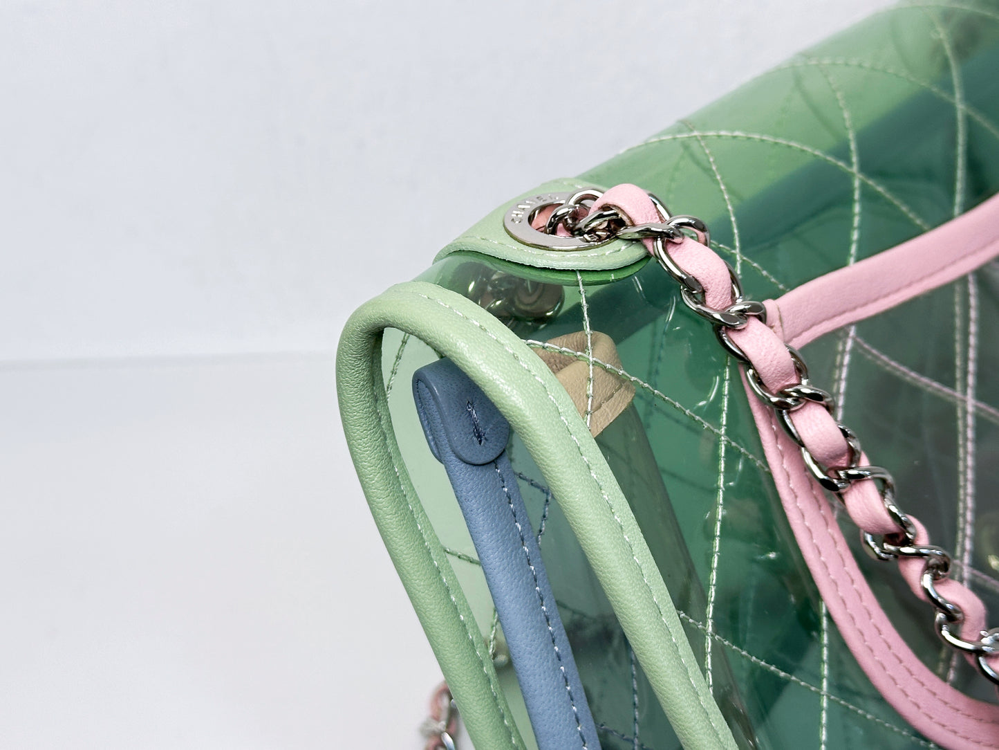 Chanel Coco Splash PVC Medium Flap Bag Green/Blue/Pink 2549 holo card