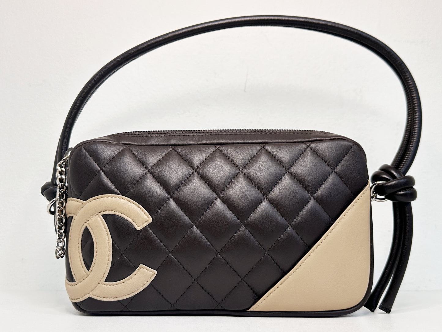 Chanel Calfskin Quilted Cambon Pochette Dark Brown 928 holo card