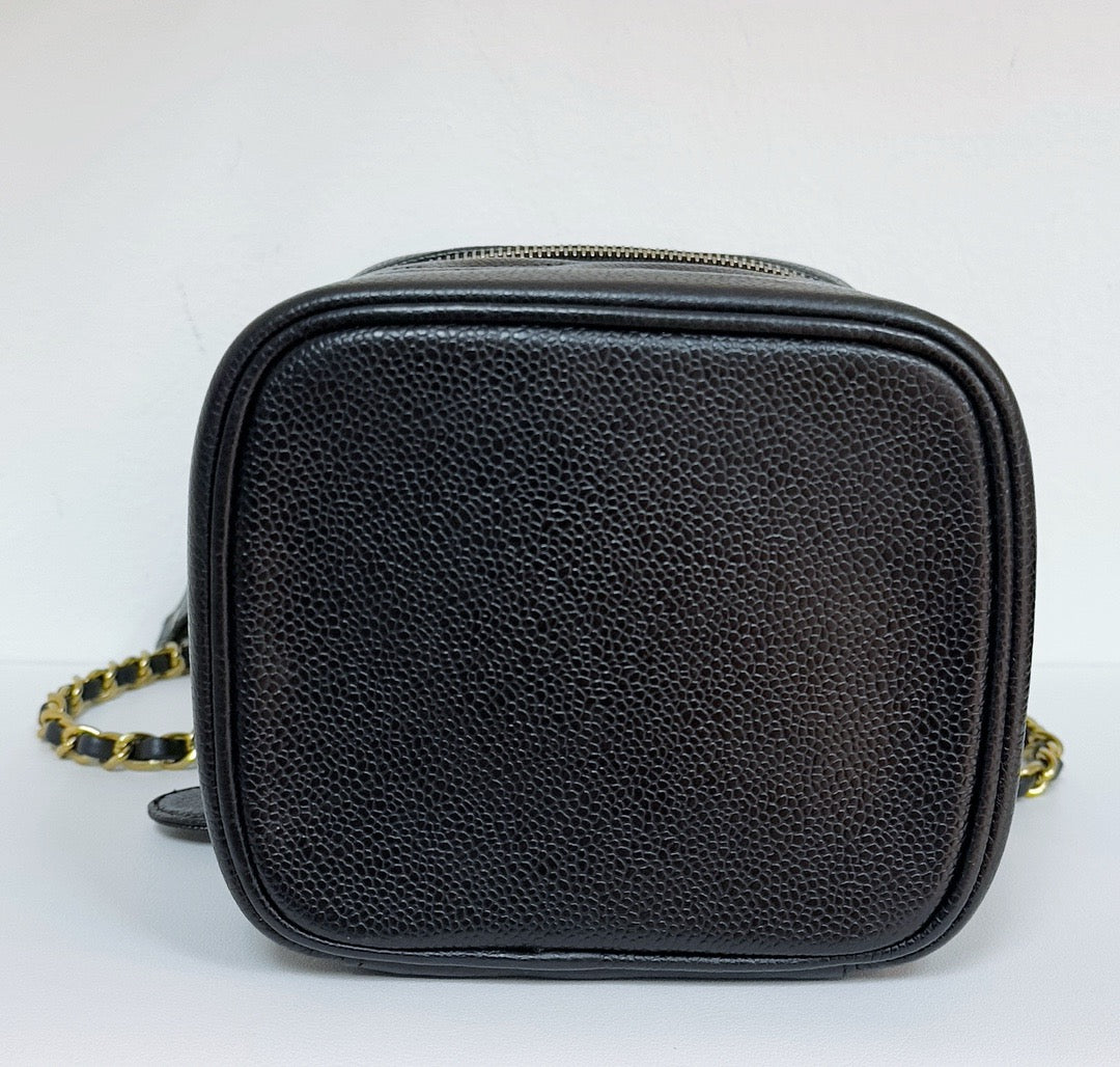 Chanel Vintage Vanity Case Black Caviar GHW 2 holo card