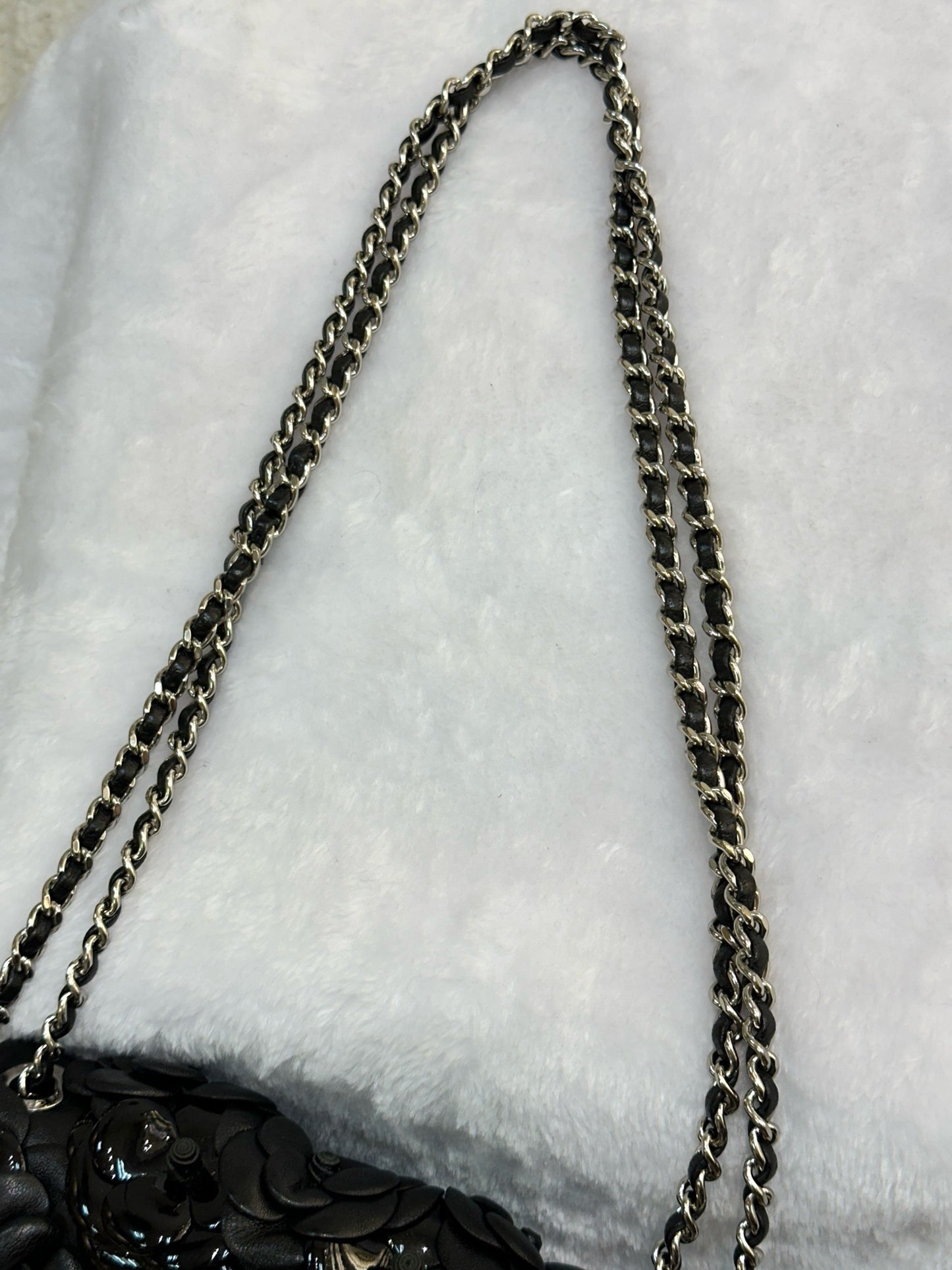 Chanel Mini Limited Edition Black Camellia Lambskin Flap Bag