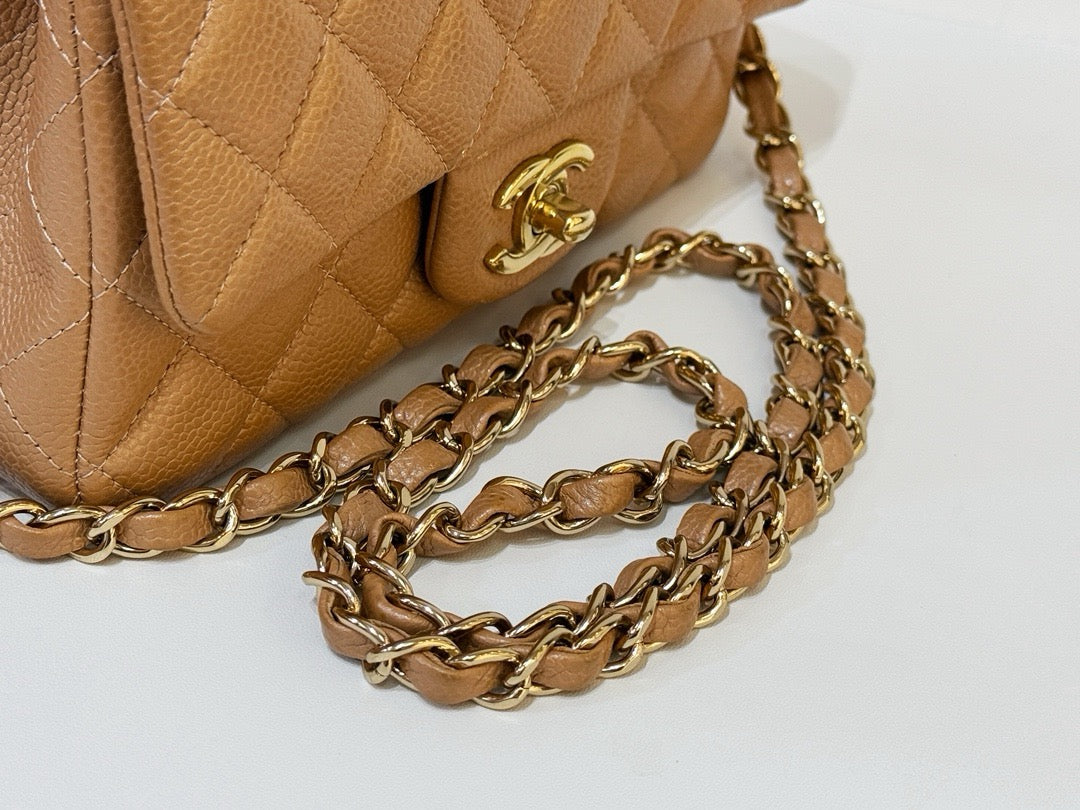 Chanel Classic Mini Rectangular Caviar Dark Beige Bag GHW 2598 holo