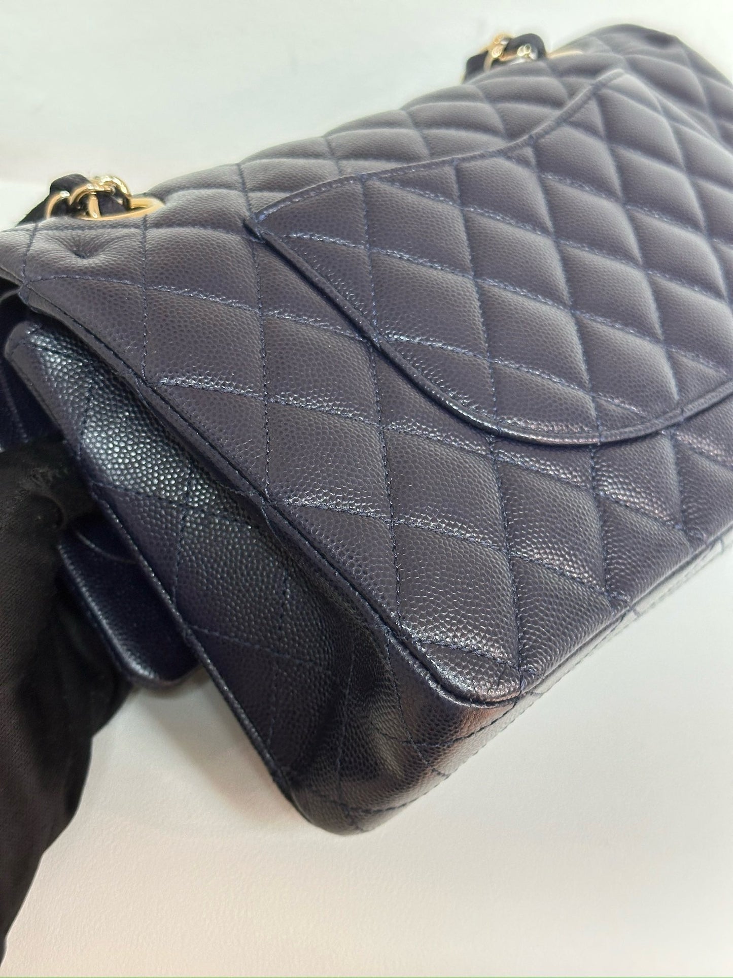 Chanel Medium Classic Caviar Double Flap Navy Blue Bag LSHW 2021year Microchip