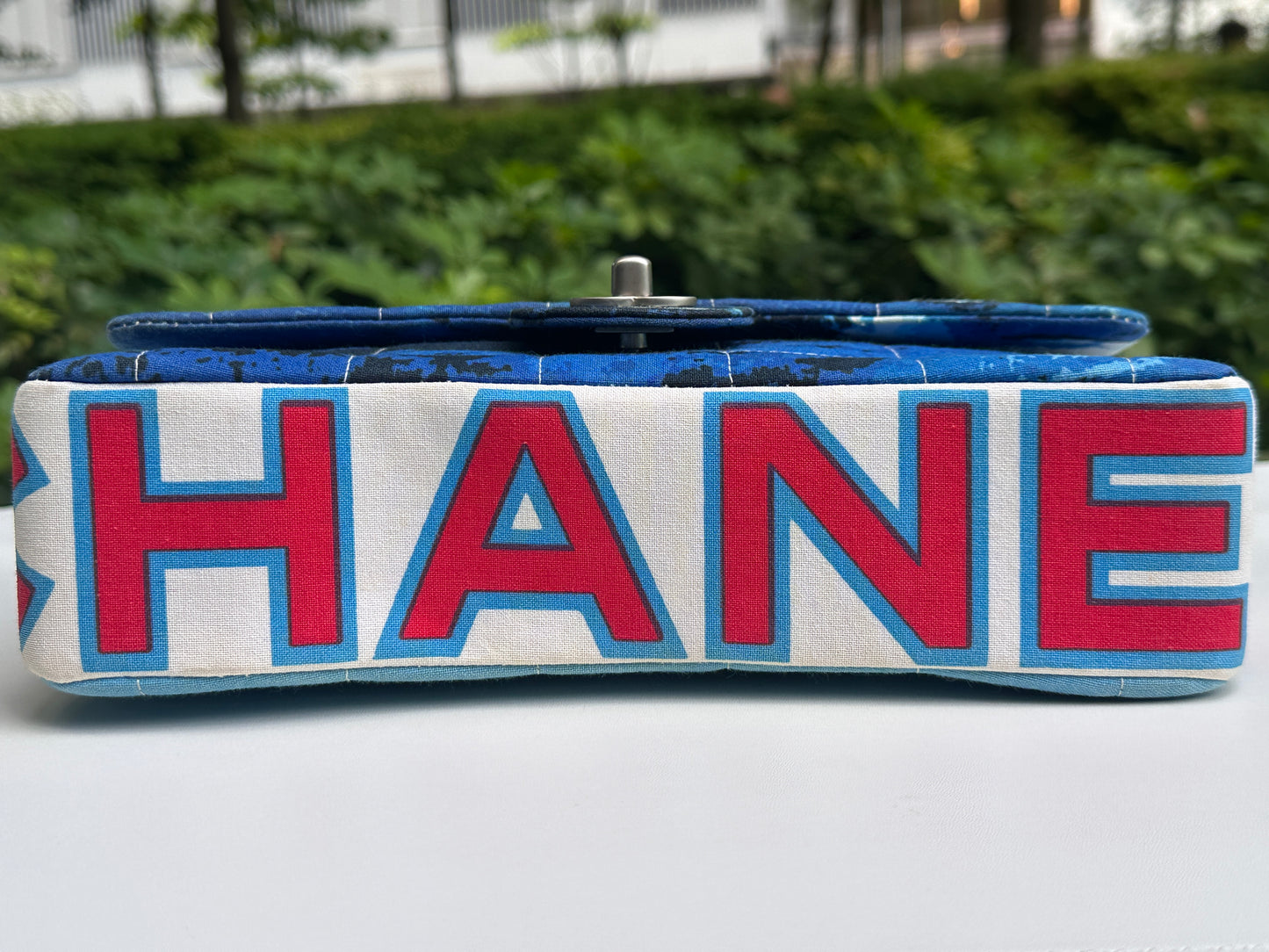 Chanel Canvas Square Quilted Surf Flap Multicolor 75 holo card