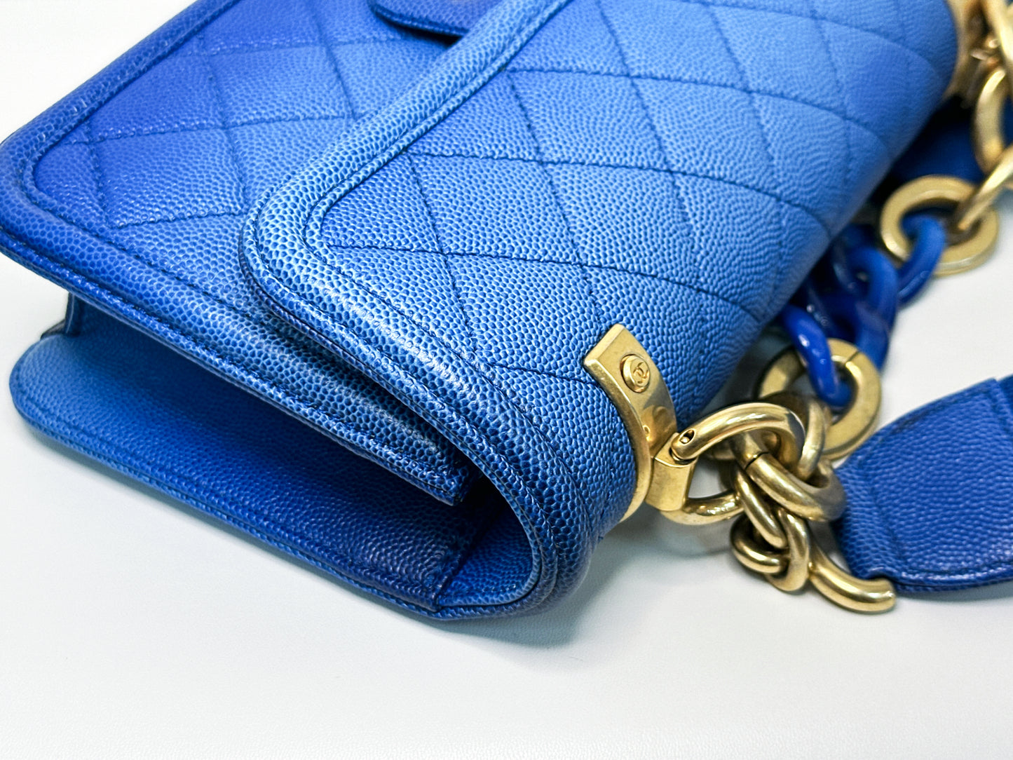 CHANEL Caviar Quilted Small Sunset On The Sea Flap Blue 2721 holo card