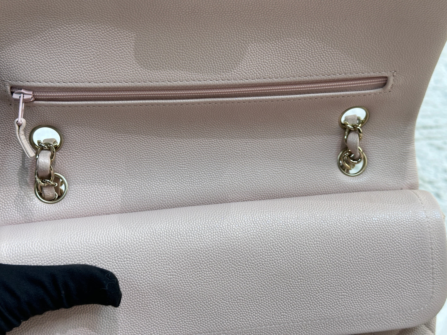 Chanel Medium Caviar Quilted Double Flap Light Pink 21C