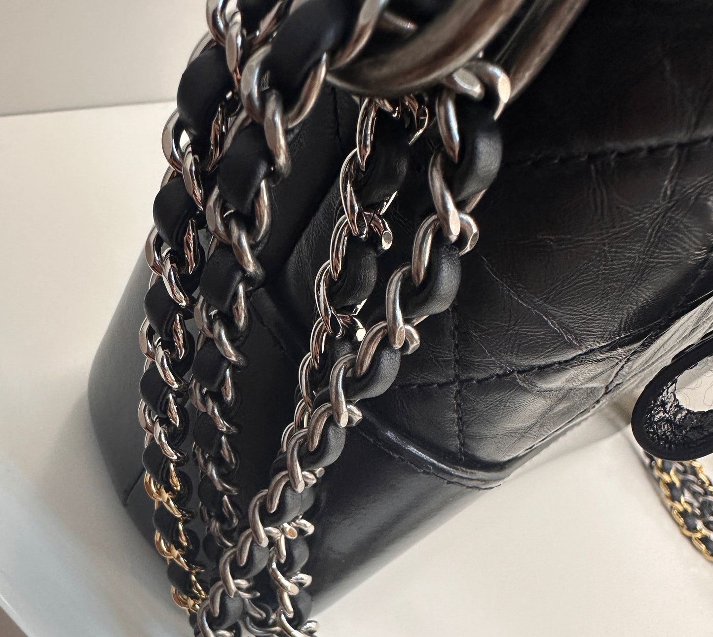 Chanel Quilted Medium Gabrielle Hobo Black Aged Calfskin Mixed Hardware
