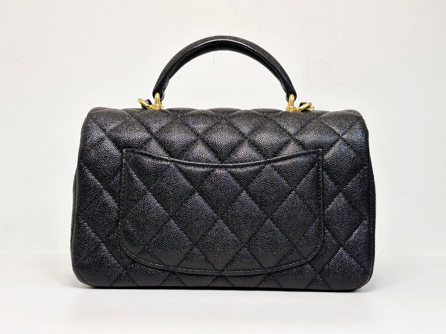 Chanel Mini Rectangular Top Handle Flap Bag Black Caviar GHW 3129 holo card