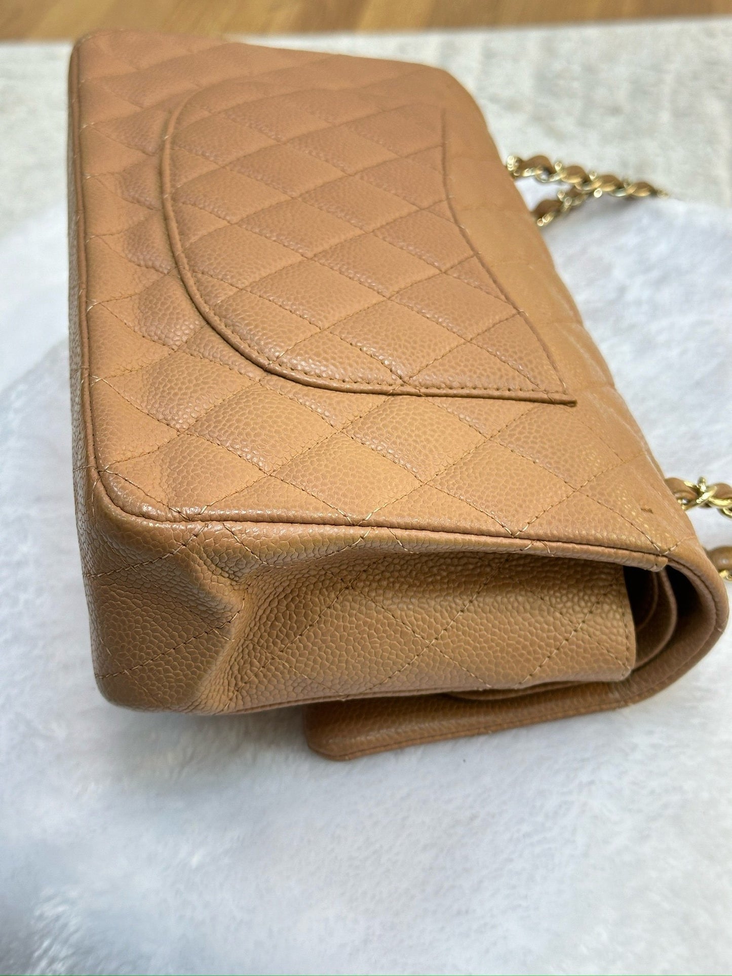 Chanel Medium Caviar Quilted Double Flap Beige Bag 258315 Holo Card