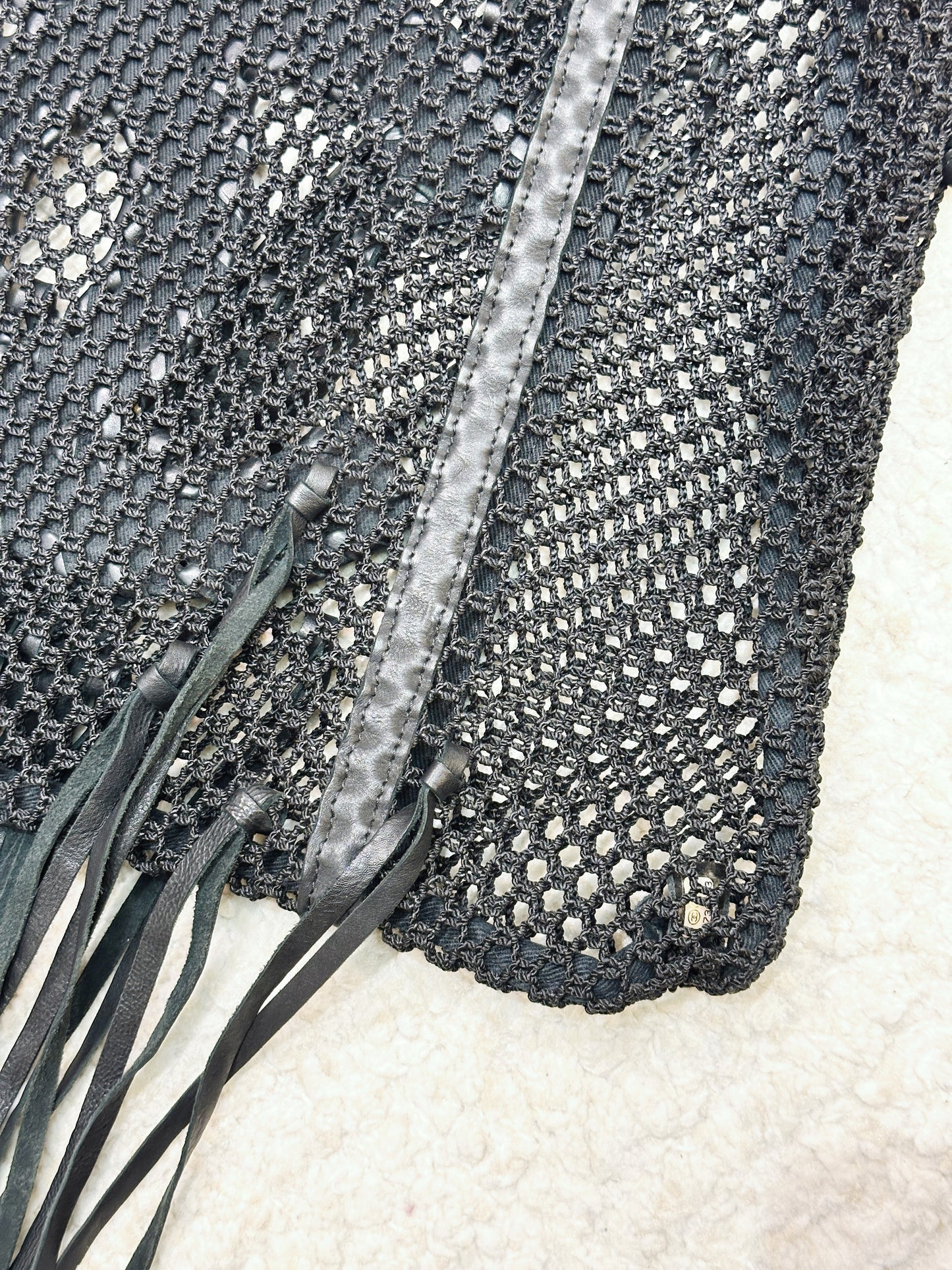Chanel Limited Edition Resort 2011 Black Fringe Mesh Tote Bag 1373 holo card