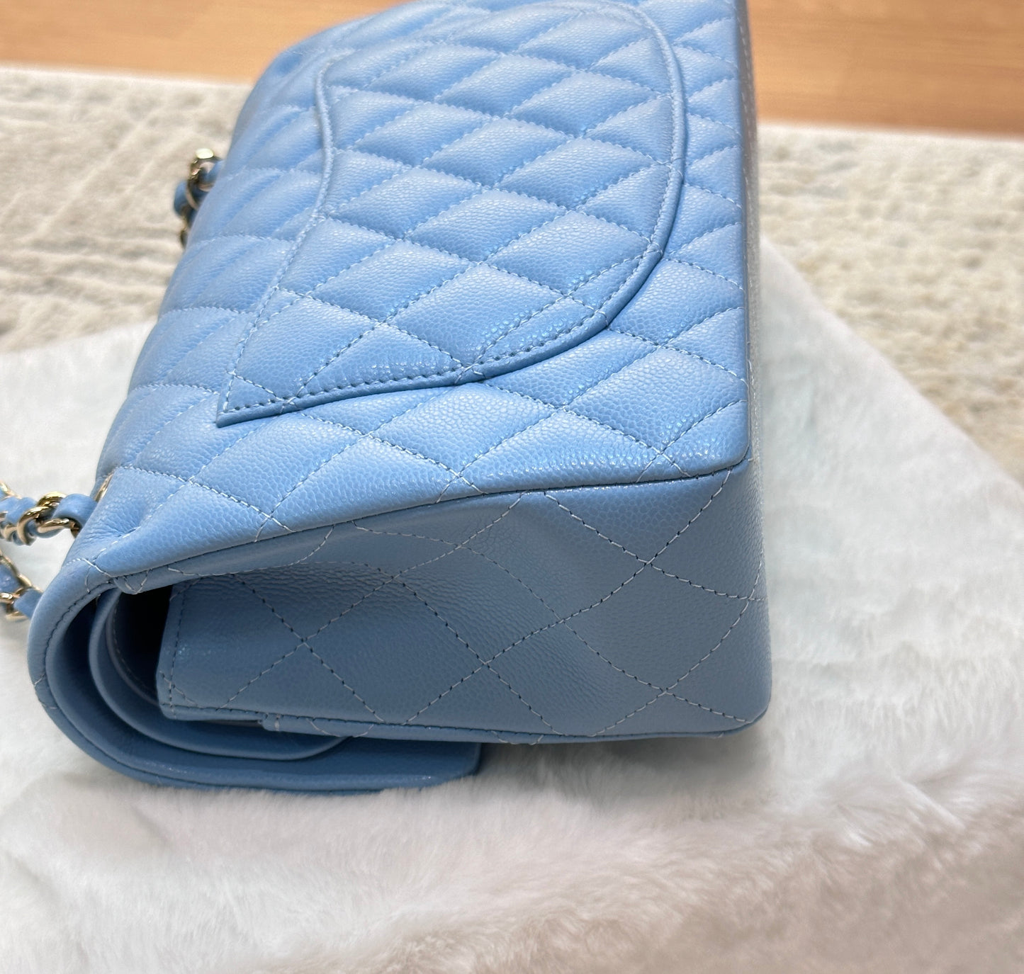 Chanel Small Classic Flap Ligth Blue Caviar Light Gold Hardware