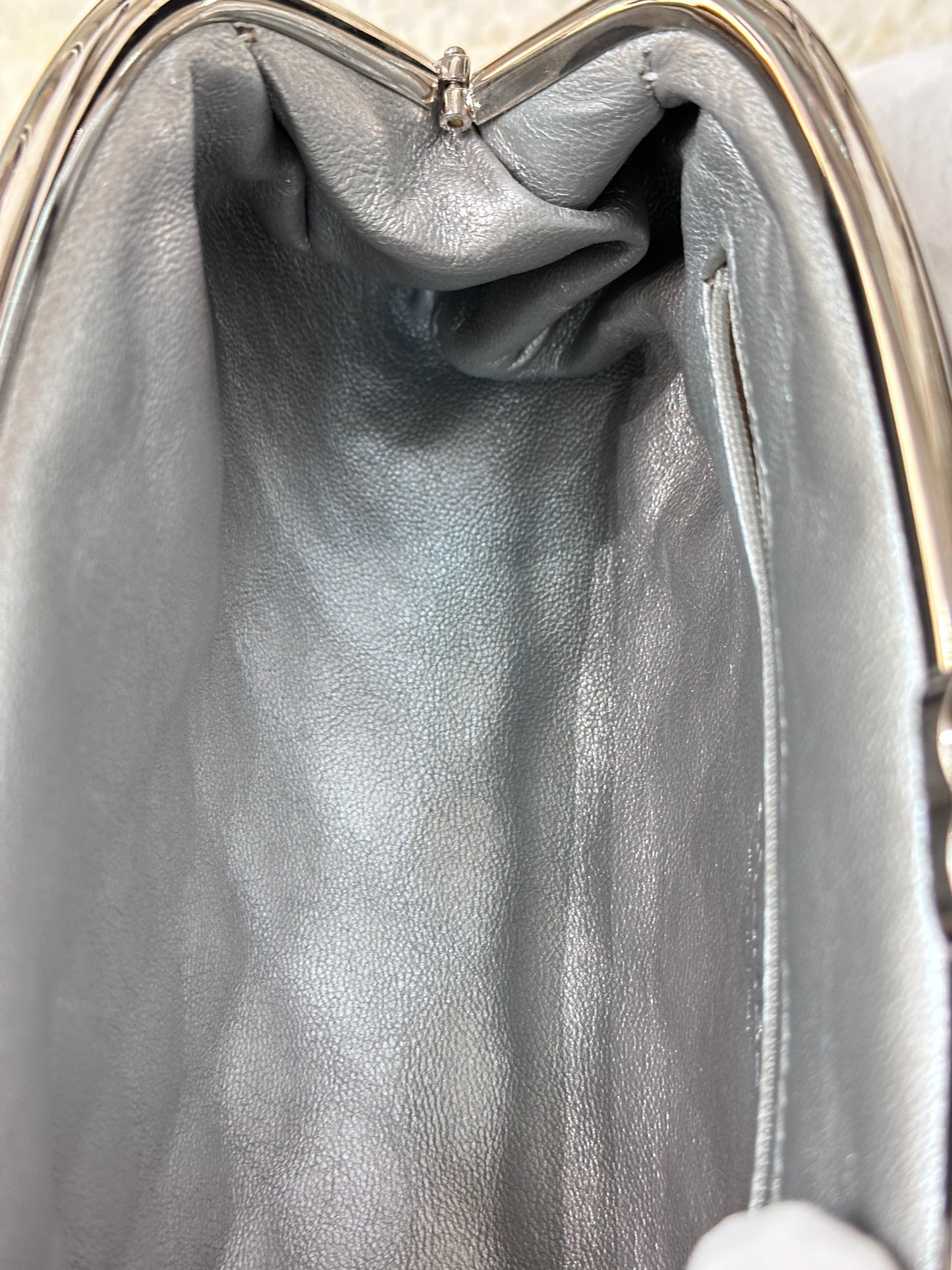 CHANEL Metallic Aged Calfskin Quilted Timeless Clutch Silver