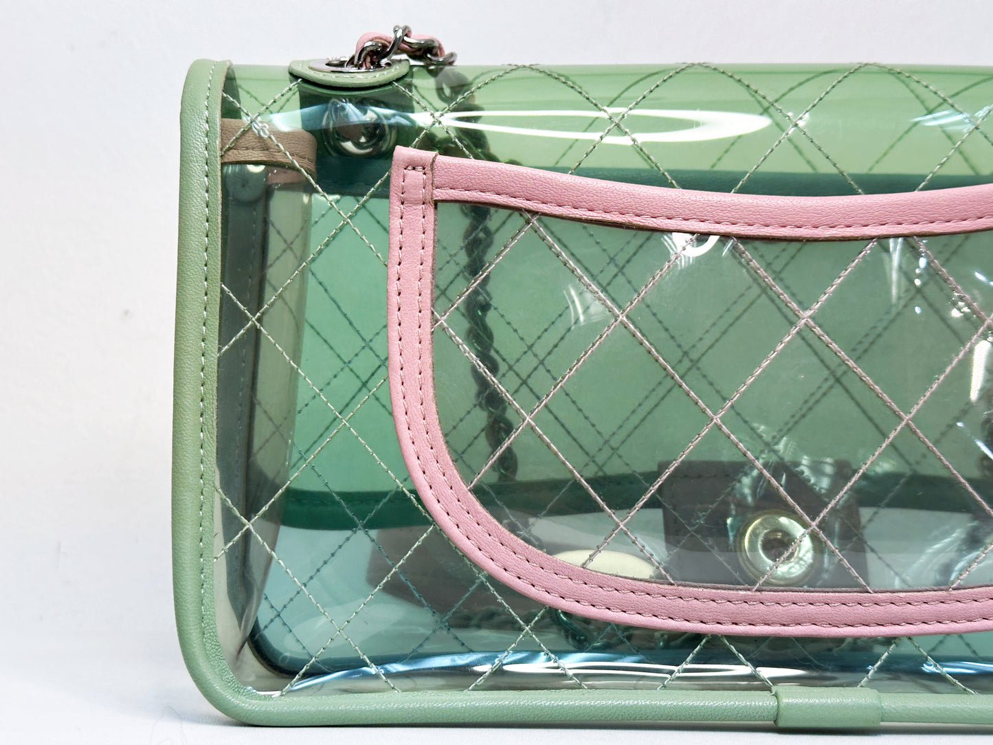 Chanel Coco Splash PVC Medium Flap Bag Green/Blue/Pink 2549 holo card