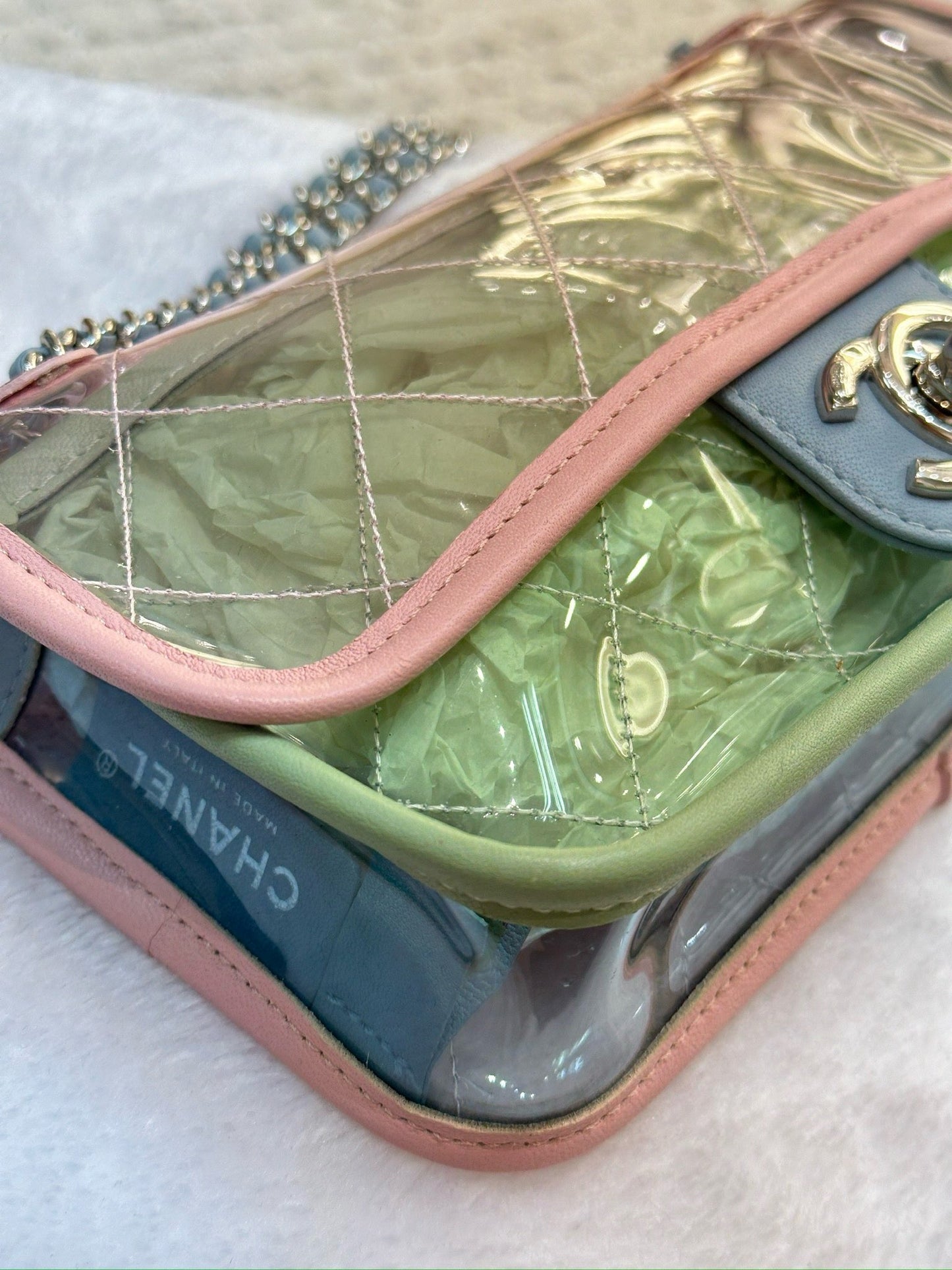 Chanel Mini Coco Splash PVC Flap Bag Pink/Green/Blue SHW