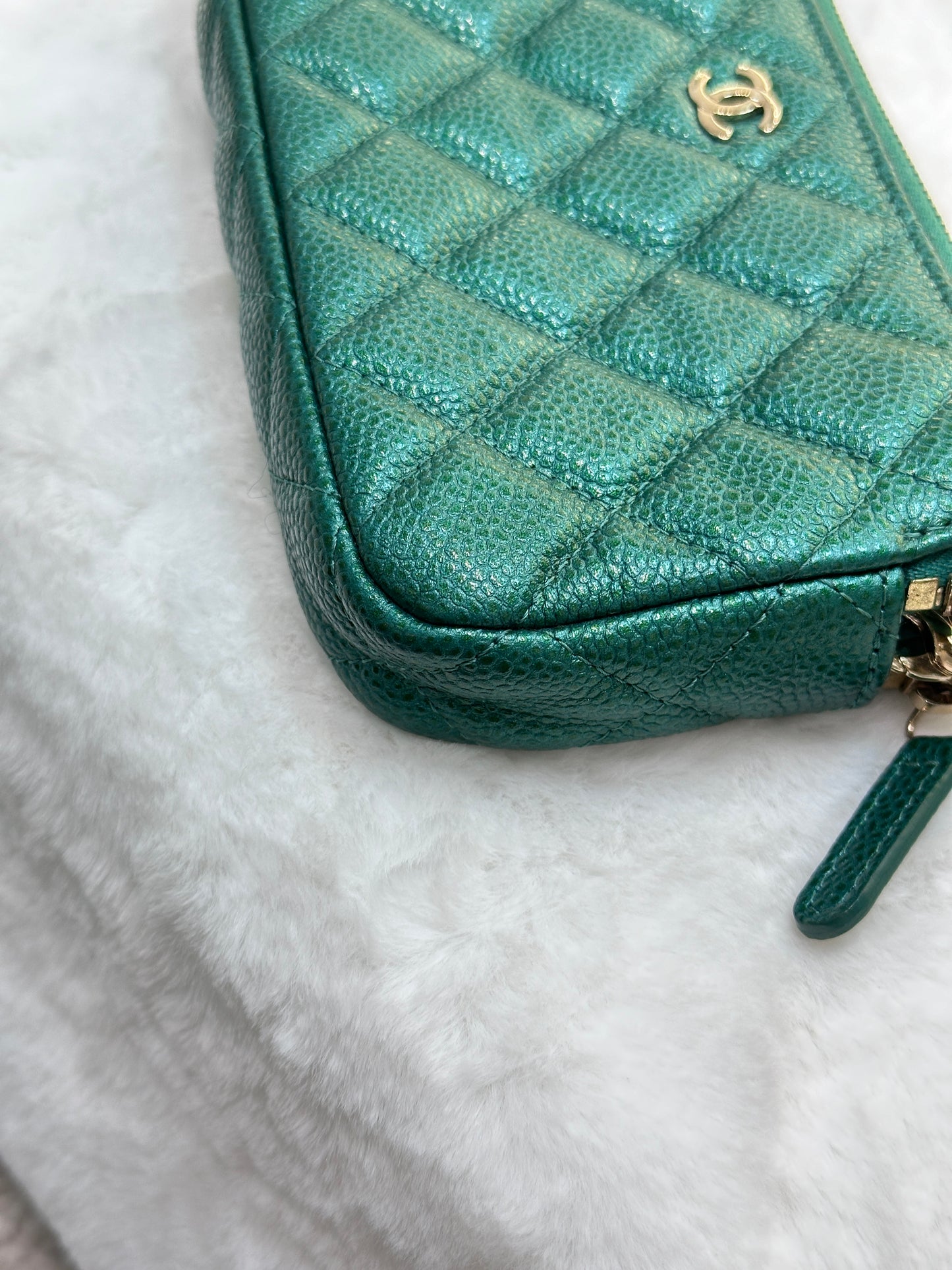 Chanel Emerald Green Double Zip Chain