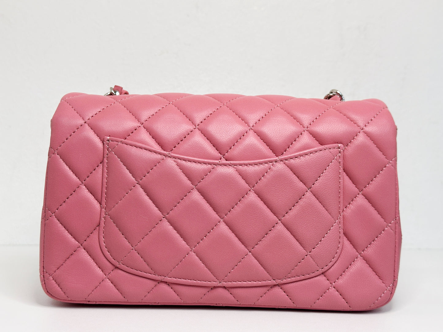 CHANEL Pink Lambskin Quilted Mini Rectangular Flap Bag Pink
