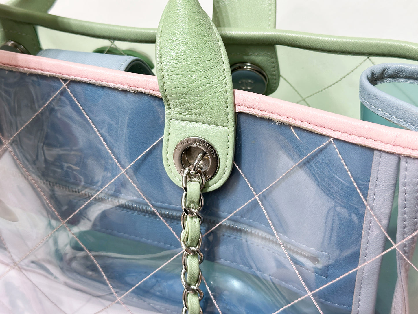 Chanel PVC Green/Pink/Blue Tote bag 2584 holo card