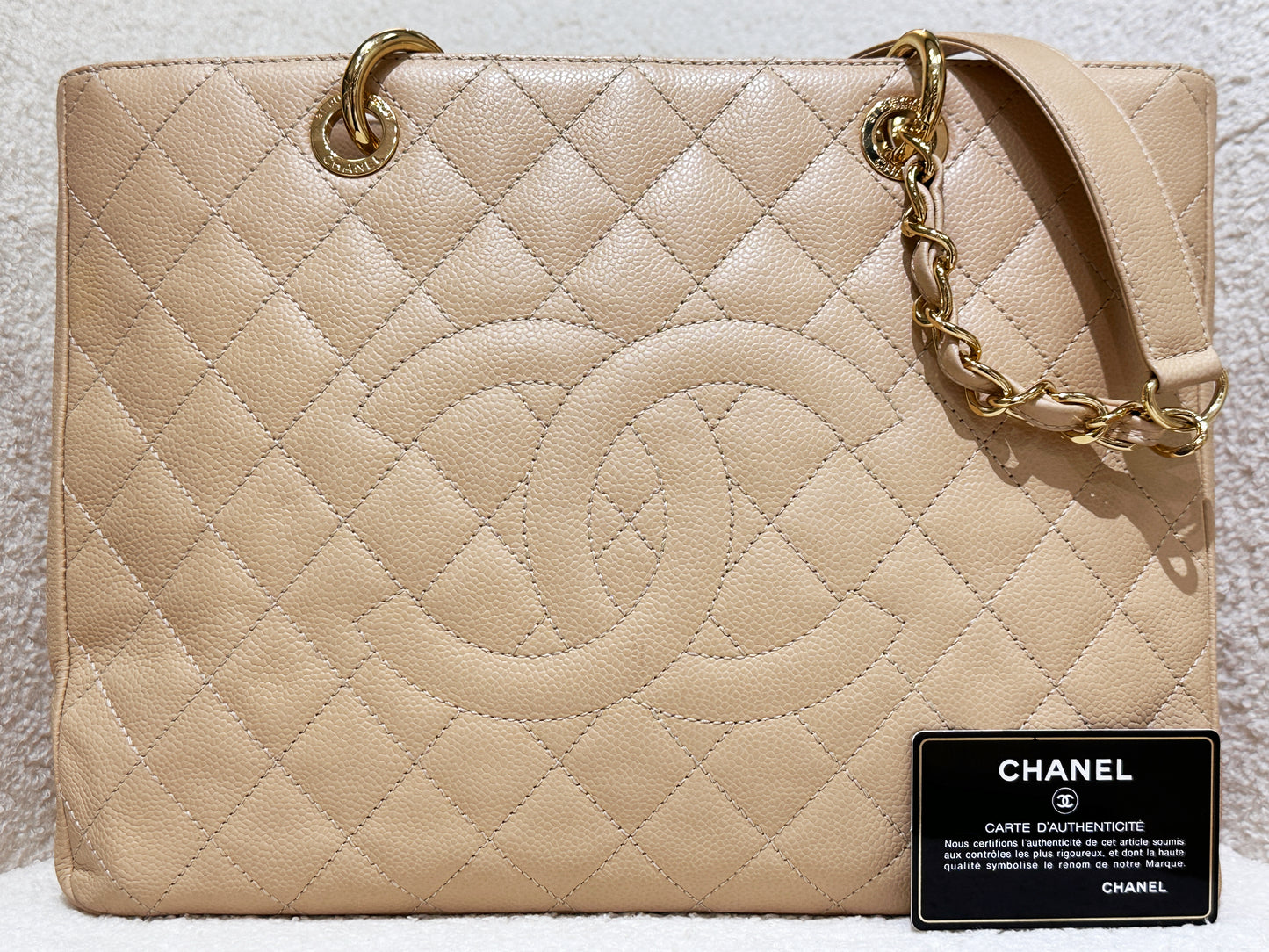 Chanel Caviar Grand Shopping Tote GST Beige GHW 1700 holo card