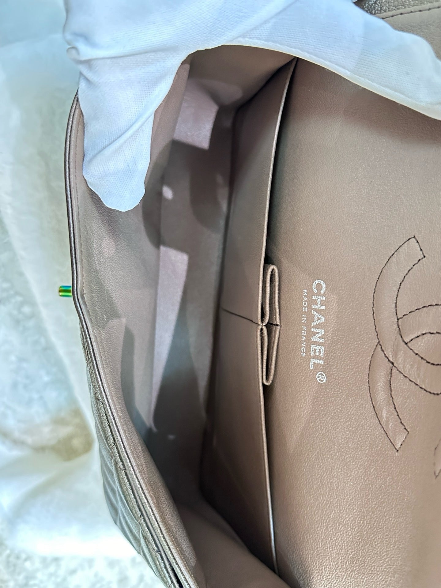 CHANEL Classic Bronze Double Flap Iridescent Hardware