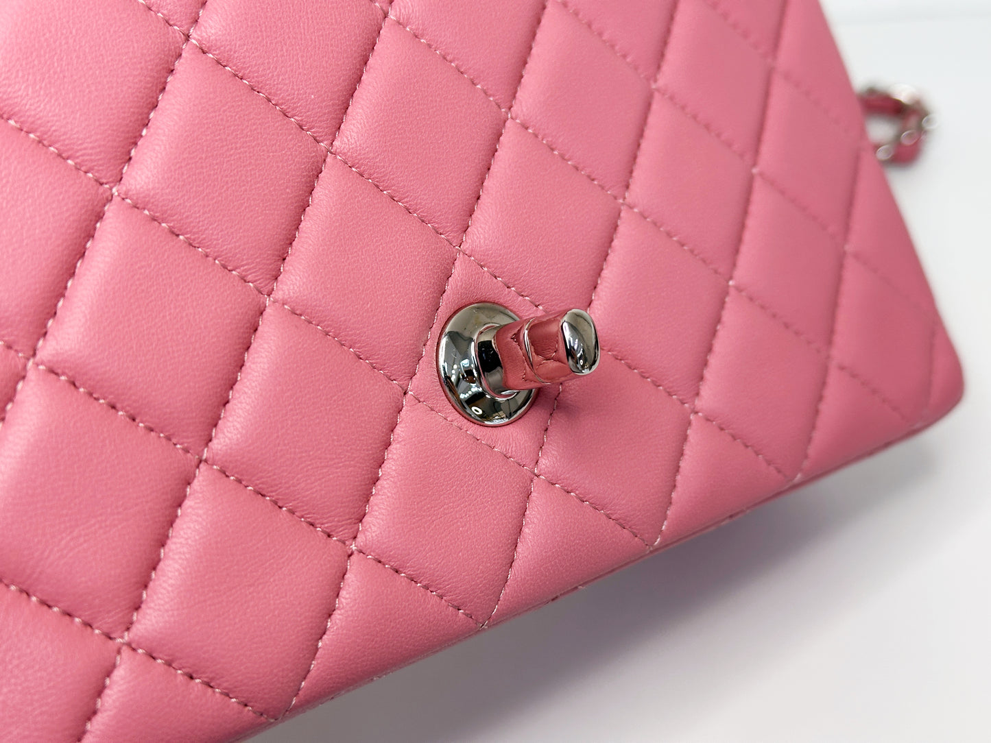 CHANEL Pink Lambskin Quilted Mini Rectangular Flap Bag Pink