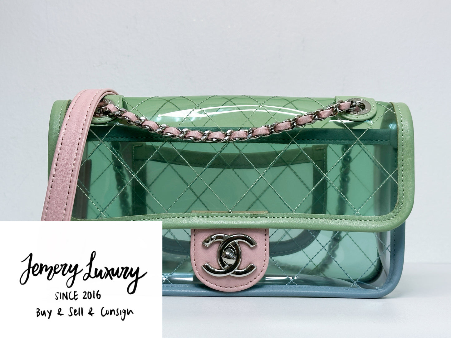 Chanel Coco Splash PVC Mini Flap Bag Green/Blue/Pink 25499 holo