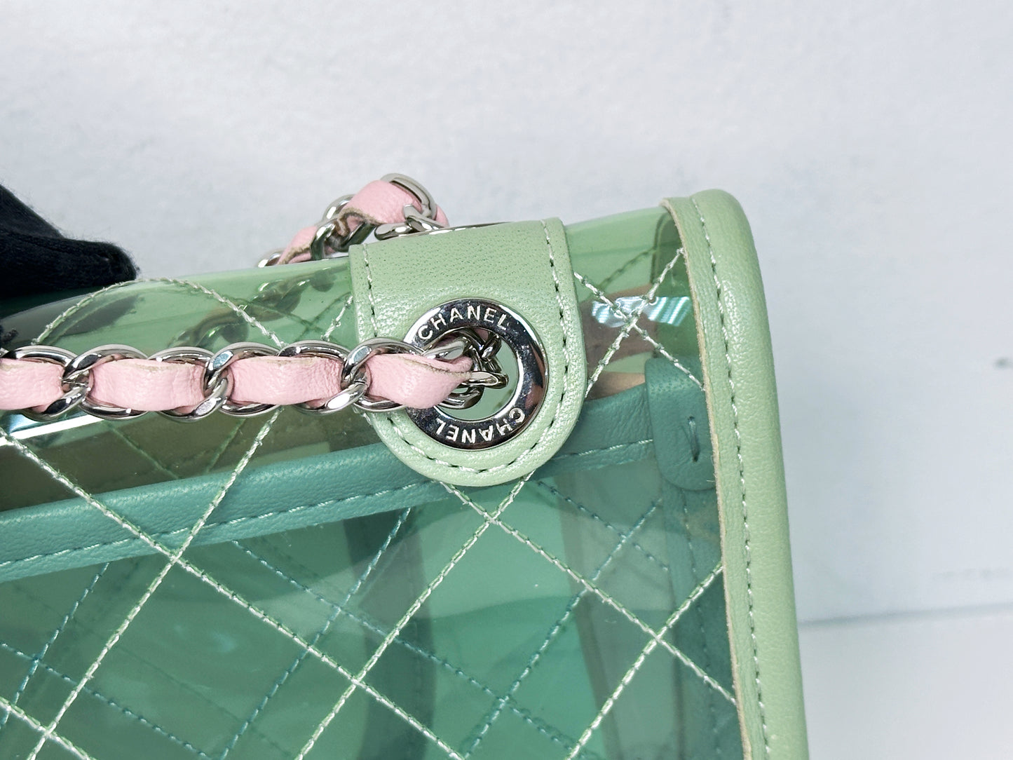 Chanel Coco Splash PVC Medium Flap Bag Green/Blue/Pink 2549 holo card